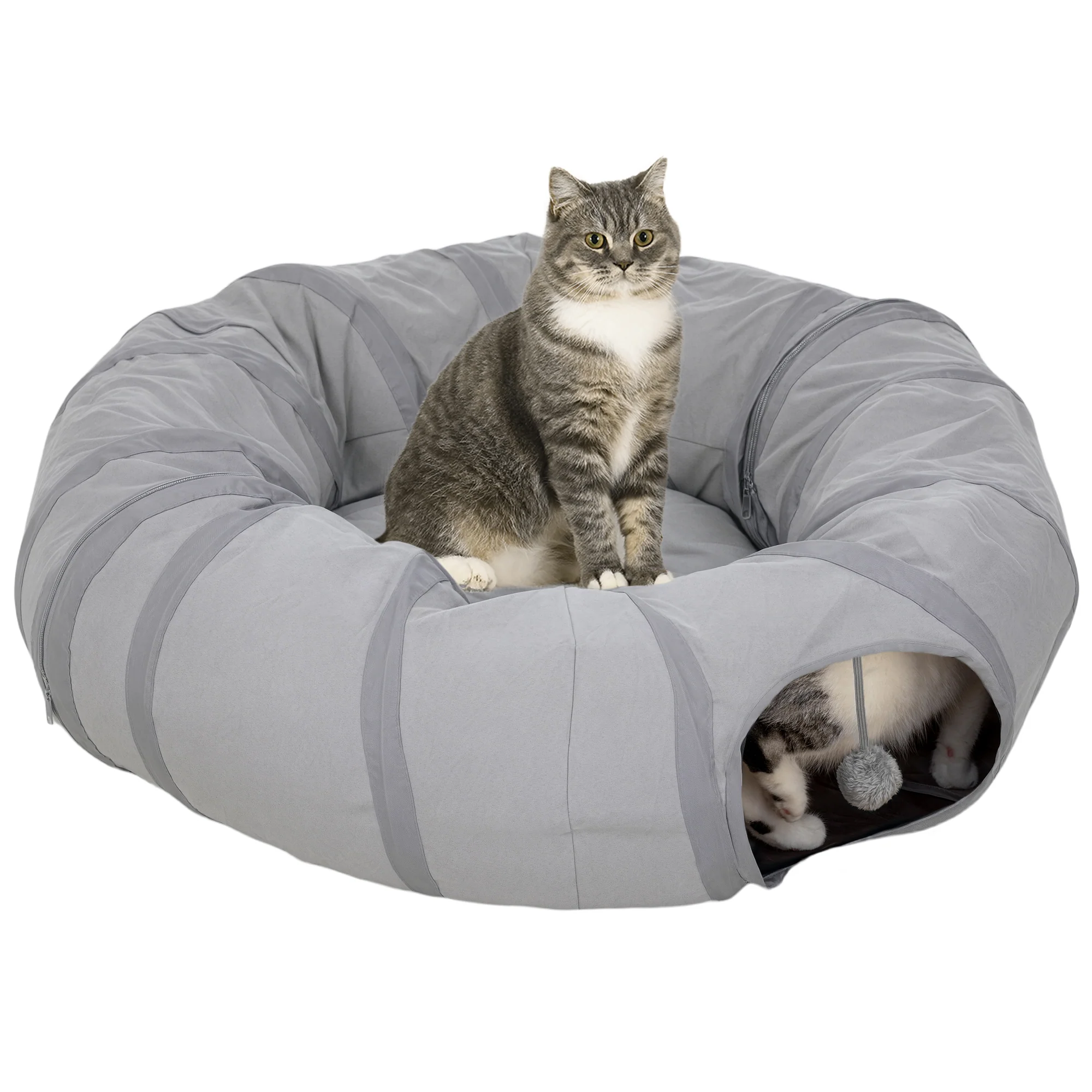 PawHut 2 In 1 Cat Tunnel With Bed, Cat Play Tunnel For Indoor Cats, Grey