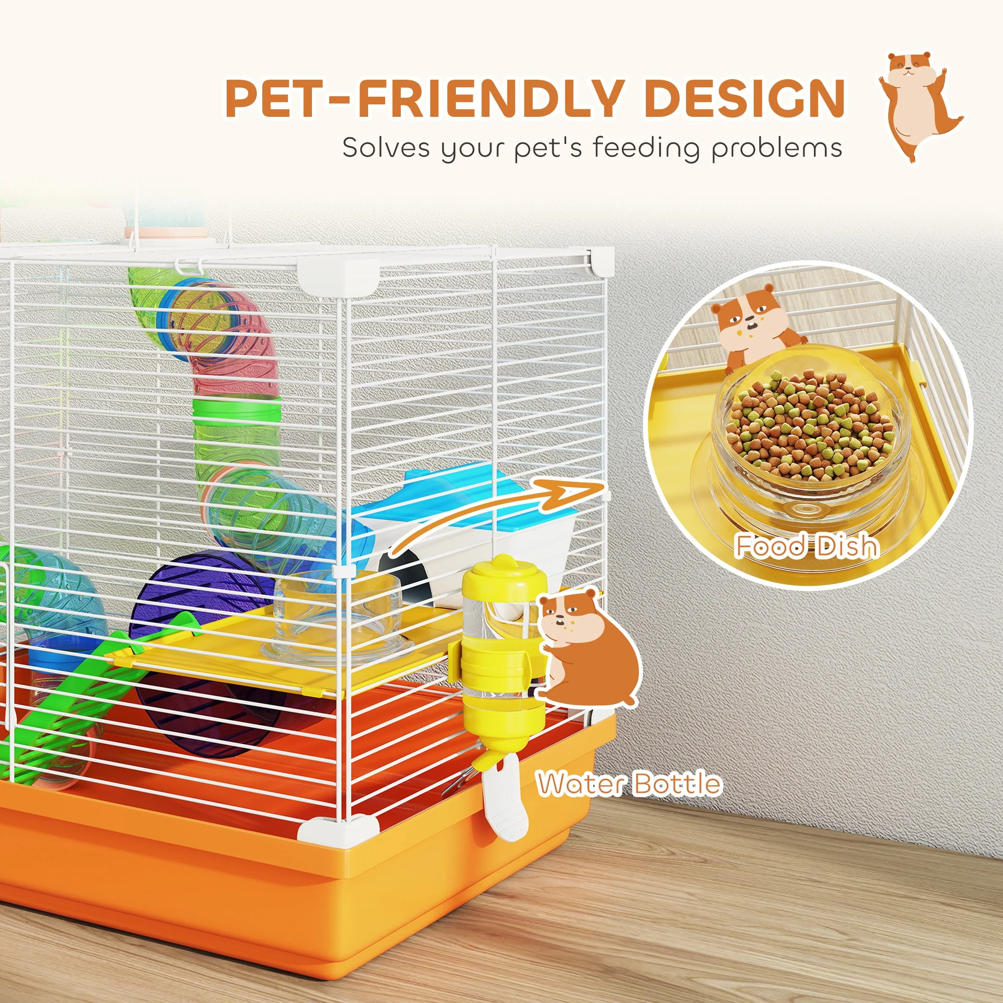 Pawhut 2 Tier Hamster Cage Small Animal House W/ Exercise Wheels Tunnel - Image 4