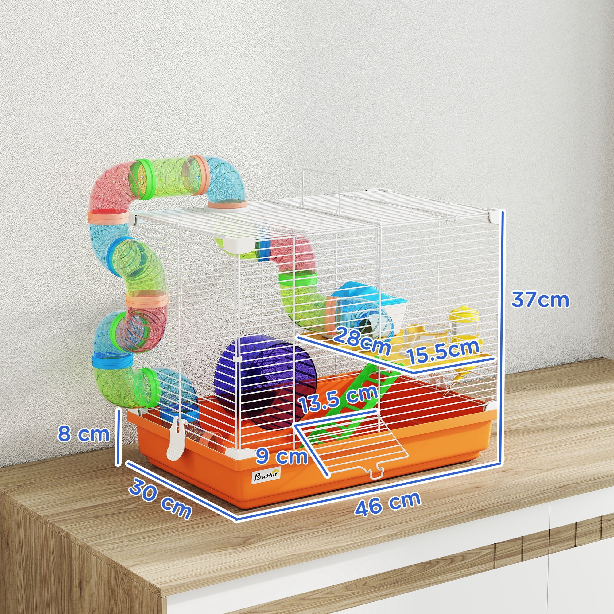 Pawhut 2 Tier Hamster Cage Small Animal House W/ Exercise Wheels Tunnel - Image 5