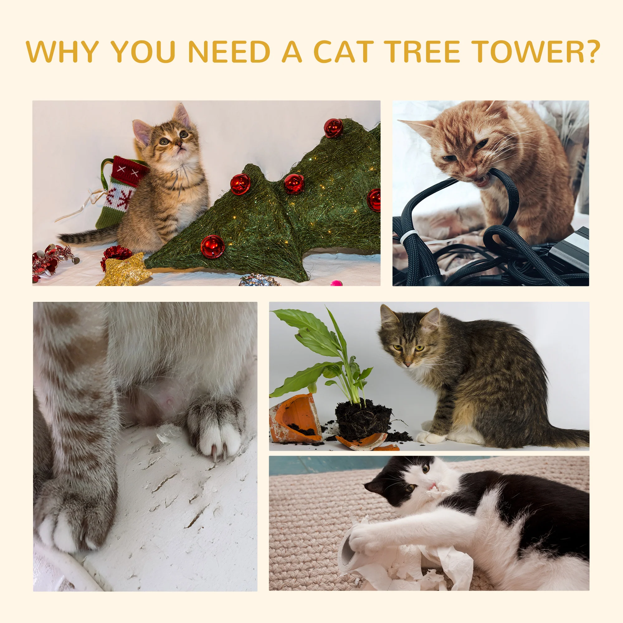 PawHut 240-260cm Floor To Ceiling Cat Tree With Scratching Posts - Dark Grey - Image 6