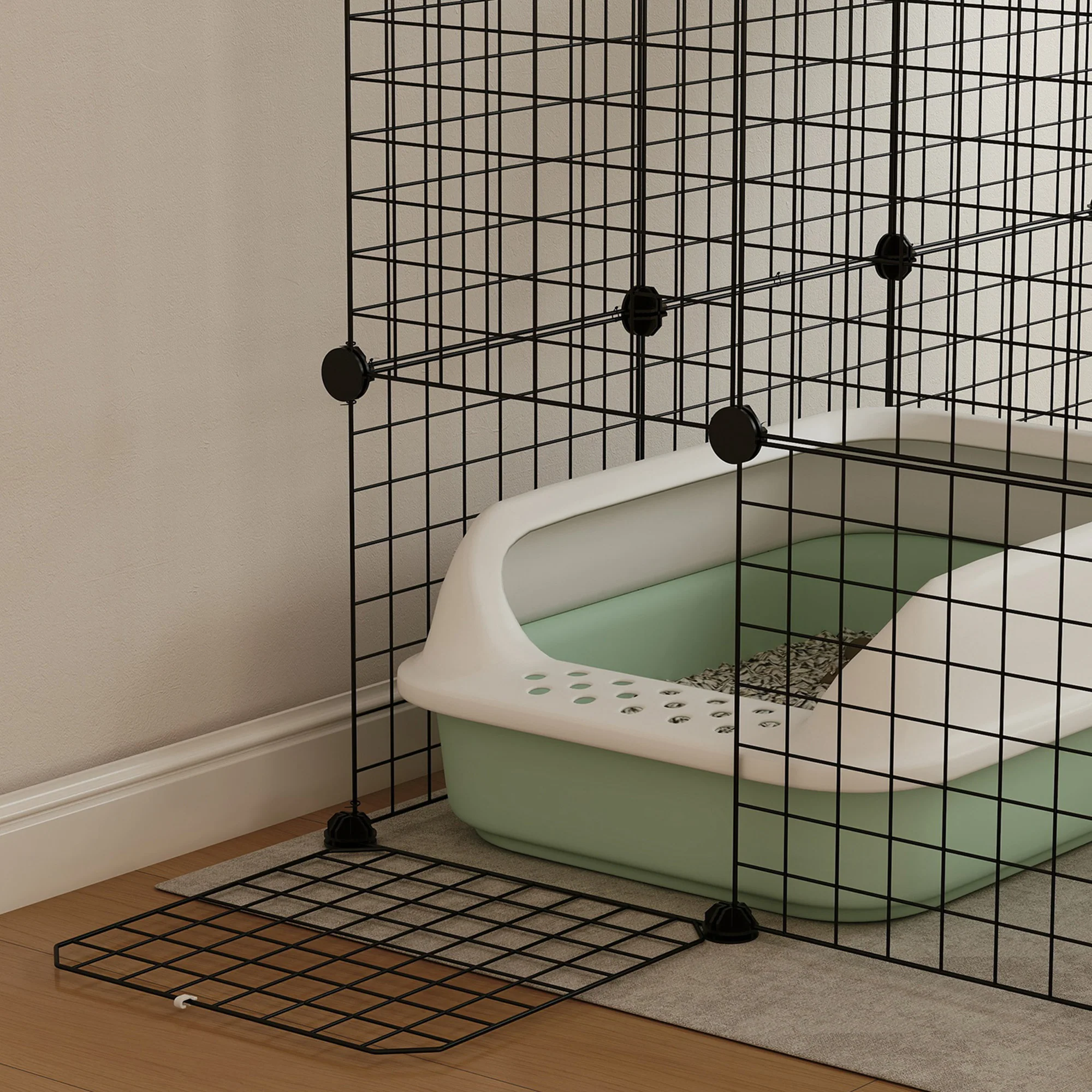 PawHut 4-Tier Cat Cage Indoor, DIY Cat Playpen With Hammock, Ramps, 5 Doors - Image 9