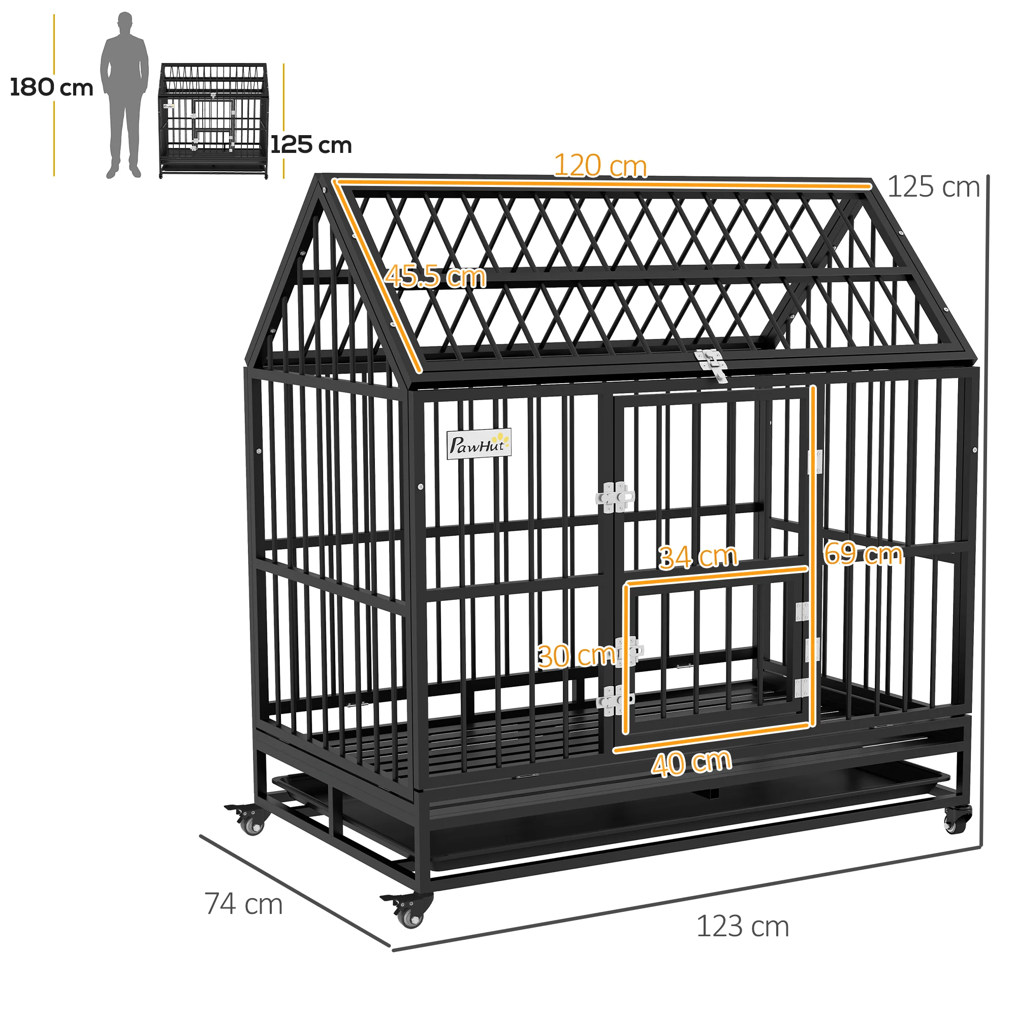PawHut 48 Inch Heavy Duty Dog Crate On Wheels W/ Removable Tray, Openable Top - Image 5