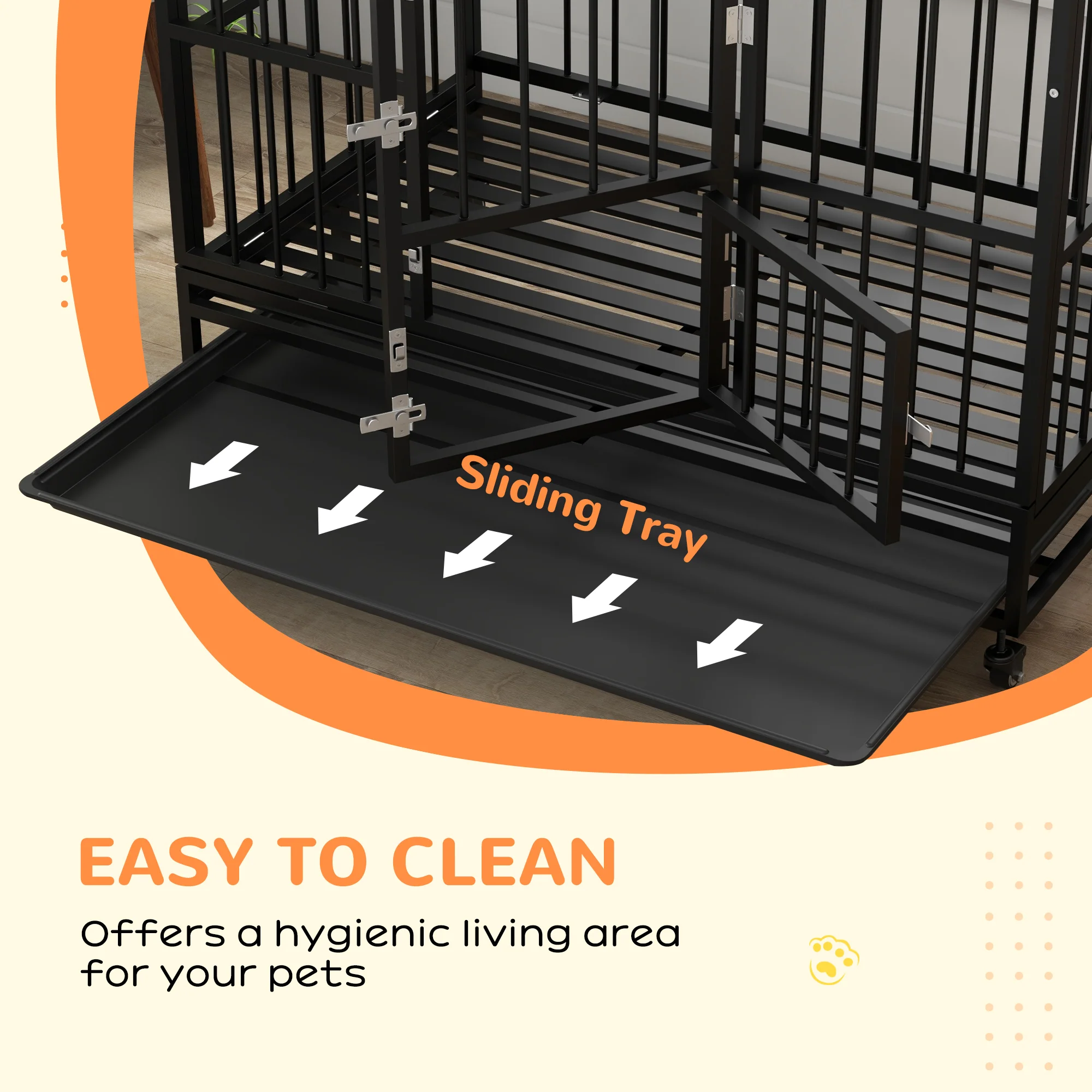 PawHut 48 Inch Heavy Duty Dog Crate On Wheels W/ Removable Tray, Openable Top - Image 7