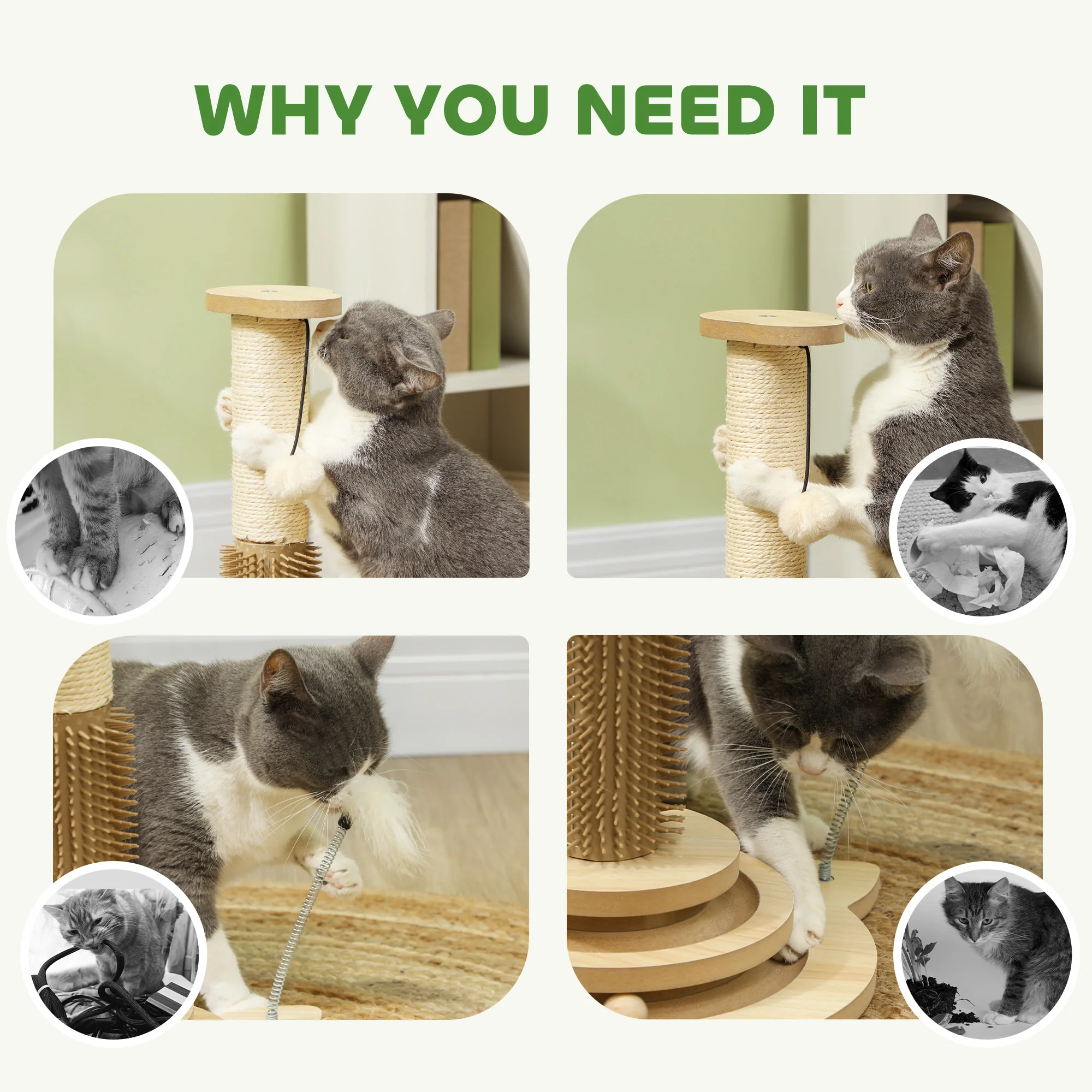 PawHut 49cm Cat Scratching Post With Interactive Track Ball Toy For Indoor - Image 6