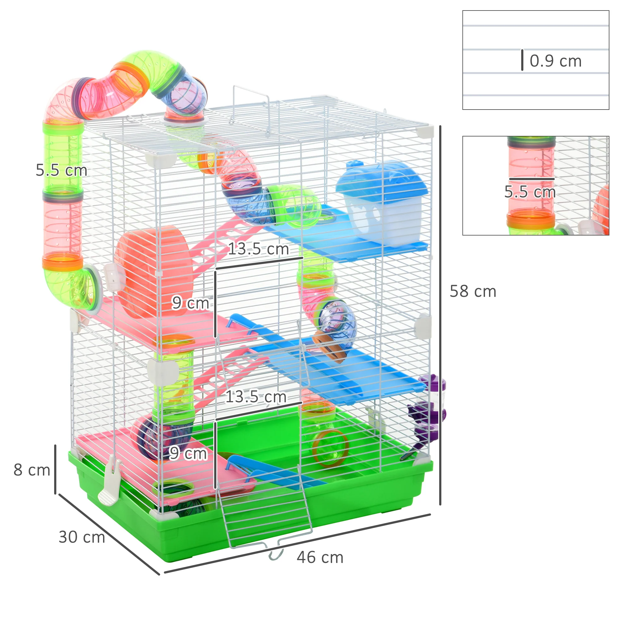 Pawhut 5 Tier Hamster Cage Carrier Habitat Small Animal House With Exercise Wheels Tunnel Tube Water Bottle Dishes House Ladder For Dwarf Mice, Green - Image 12