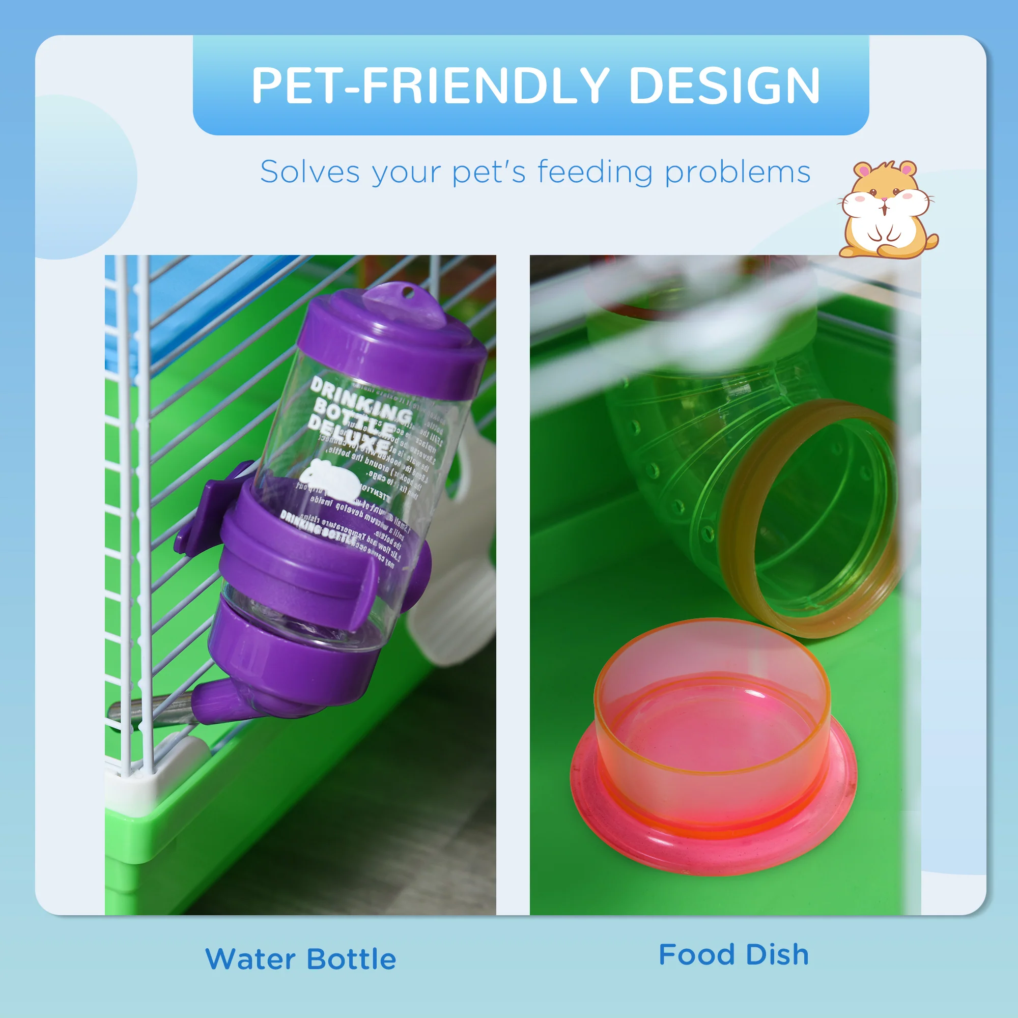 Pawhut 5 Tier Hamster Cage Carrier Habitat Small Animal House With Exercise Wheels Tunnel Tube Water Bottle Dishes House Ladder For Dwarf Mice, Green - Image 4
