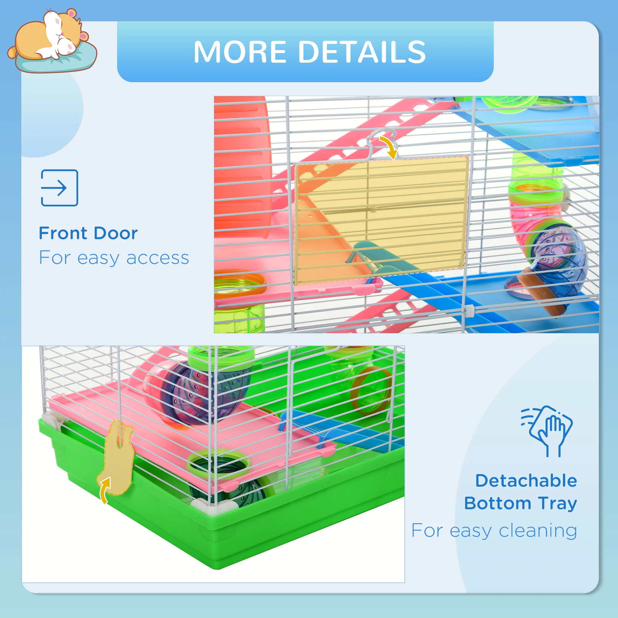 Pawhut 5 Tier Hamster Cage Carrier Habitat Small Animal House With Exercise Wheels Tunnel Tube Water Bottle Dishes House Ladder For Dwarf Mice, Green - Image 7
