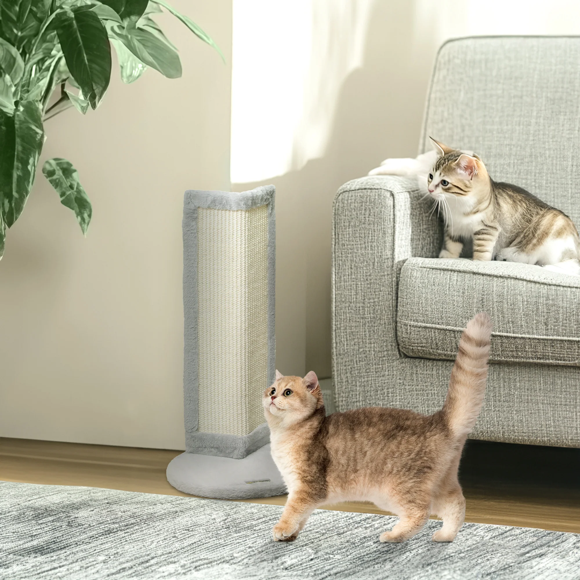 PawHut 56cm Corner Cat Scratching Post with Sisal Scratching Pad, Grey - Image 2