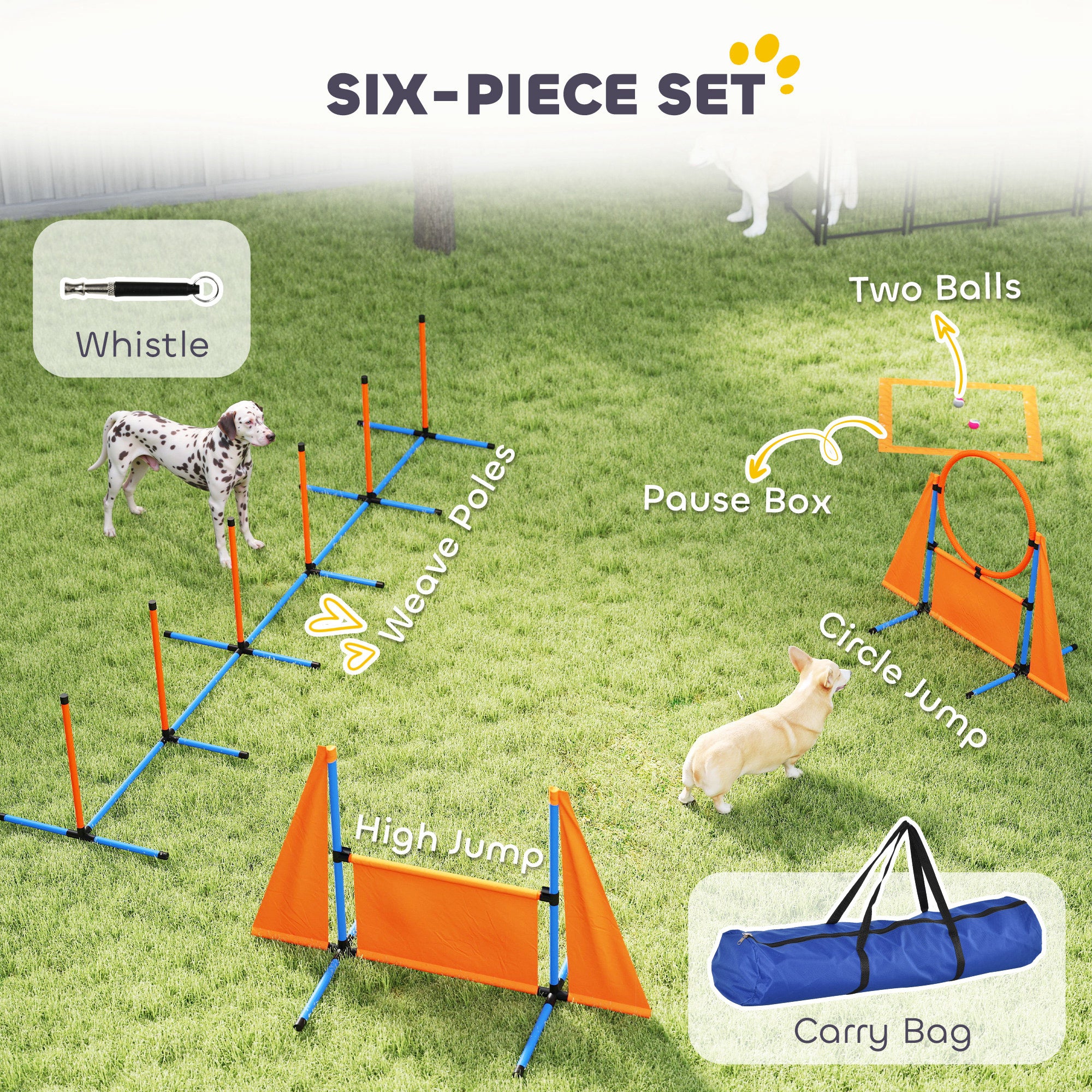 PawHut 6 Pieces Dog Agility Equipment, Obstacle Training Course Kit, Orange - Image 3