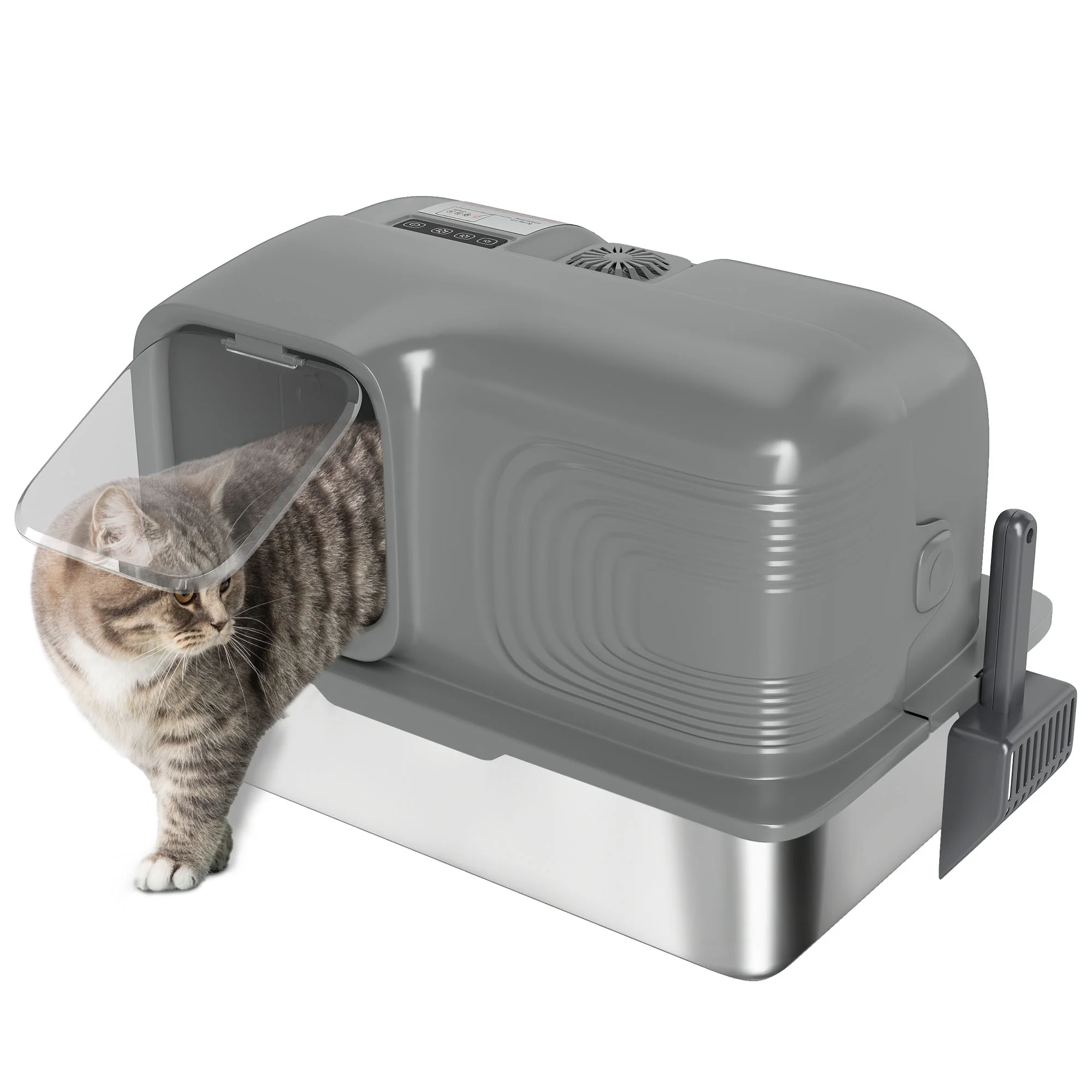 PawHut 65L XL Stainless Steel Litter Tray With Plasma Deodoriser System