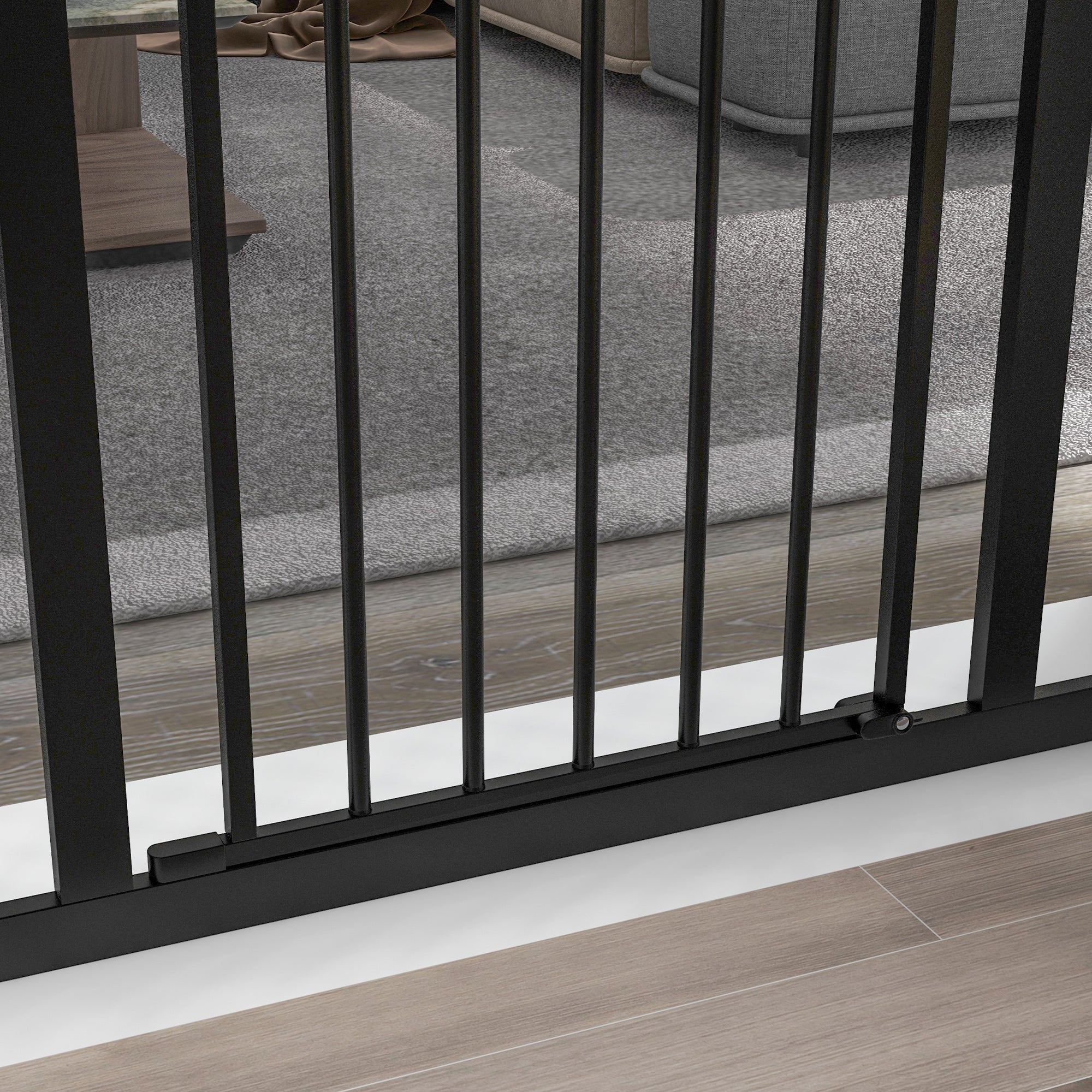 PawHut 74-100cm Adjustable Metal Pet Gate Safety Barrier w/ Auto-Close Black - Image 9