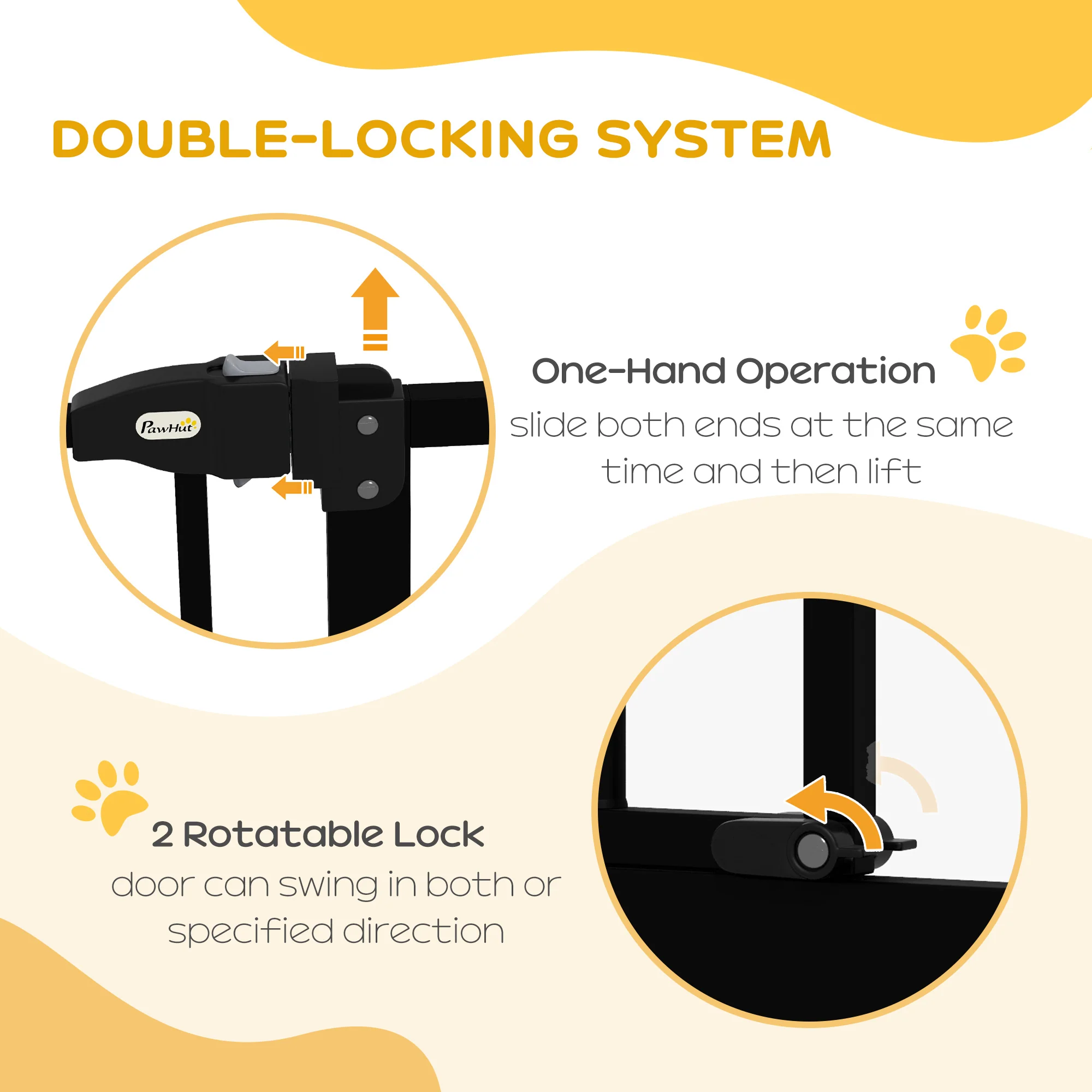 PawHut 74-80cm Adjustable Metal Pet Gate Safety Barrier w/ Auto-Close Black - Image 3