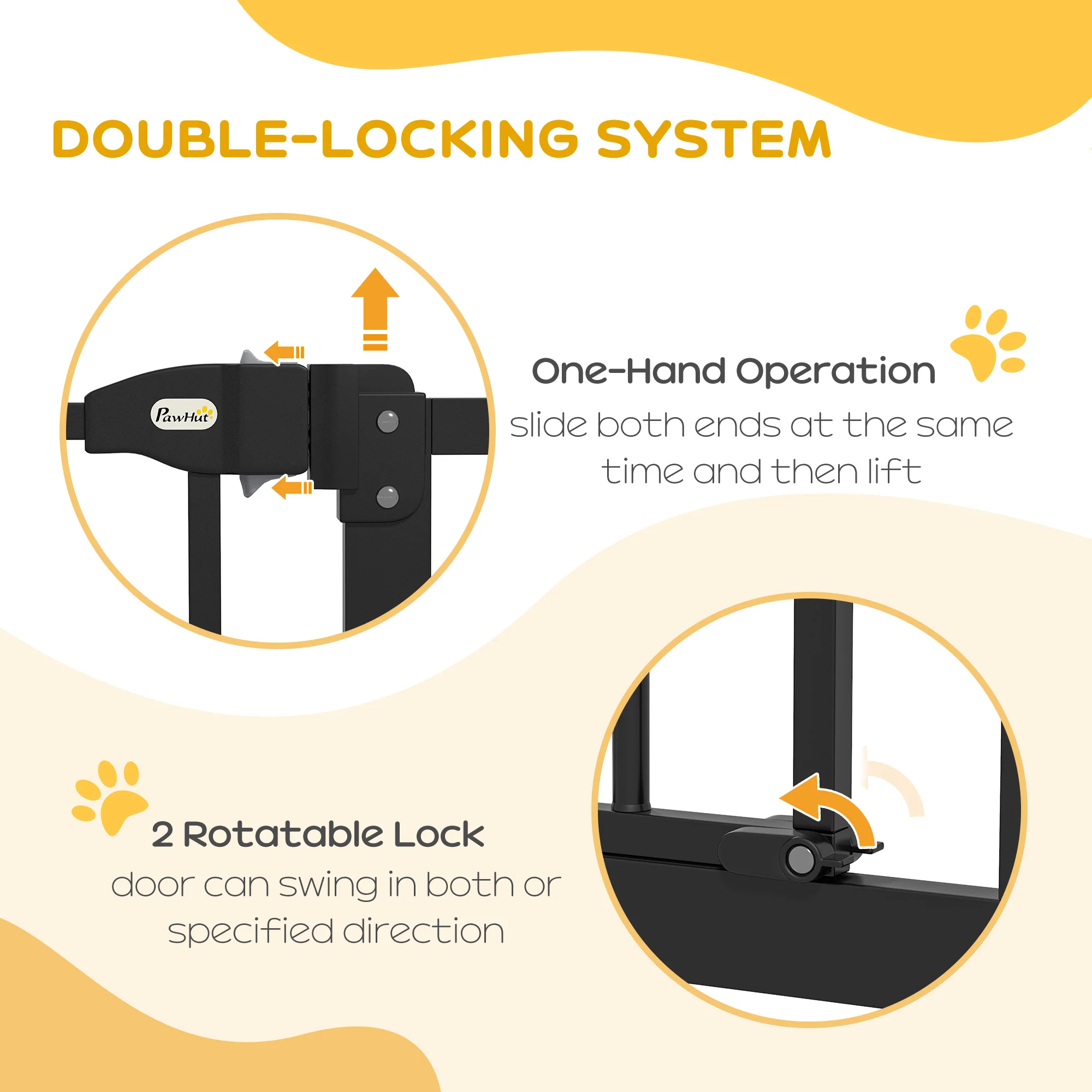 PawHut 74-94cm Adjustable Metal Pet Gate Safety Barrier w/ Auto-Close Black - Image 3