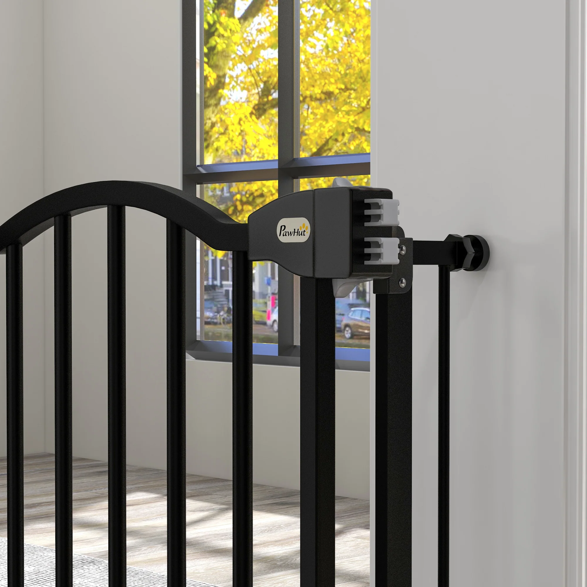 PawHut 74-94cm Adjustable Metal Pet Gate Safety Barrier w/ Auto-Close Black - Image 8