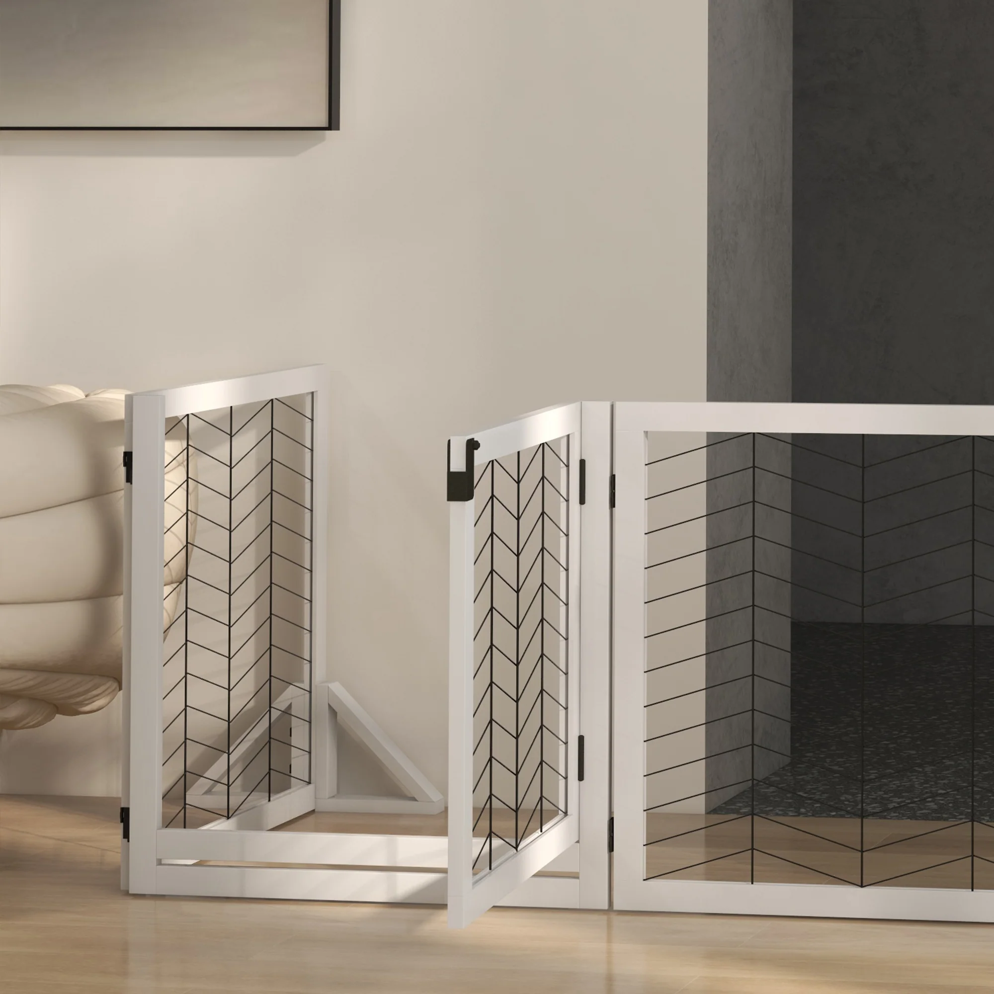 PawHut 8 Panels Freestanding Dog Barrier for S and M Dogs - White - Image 9