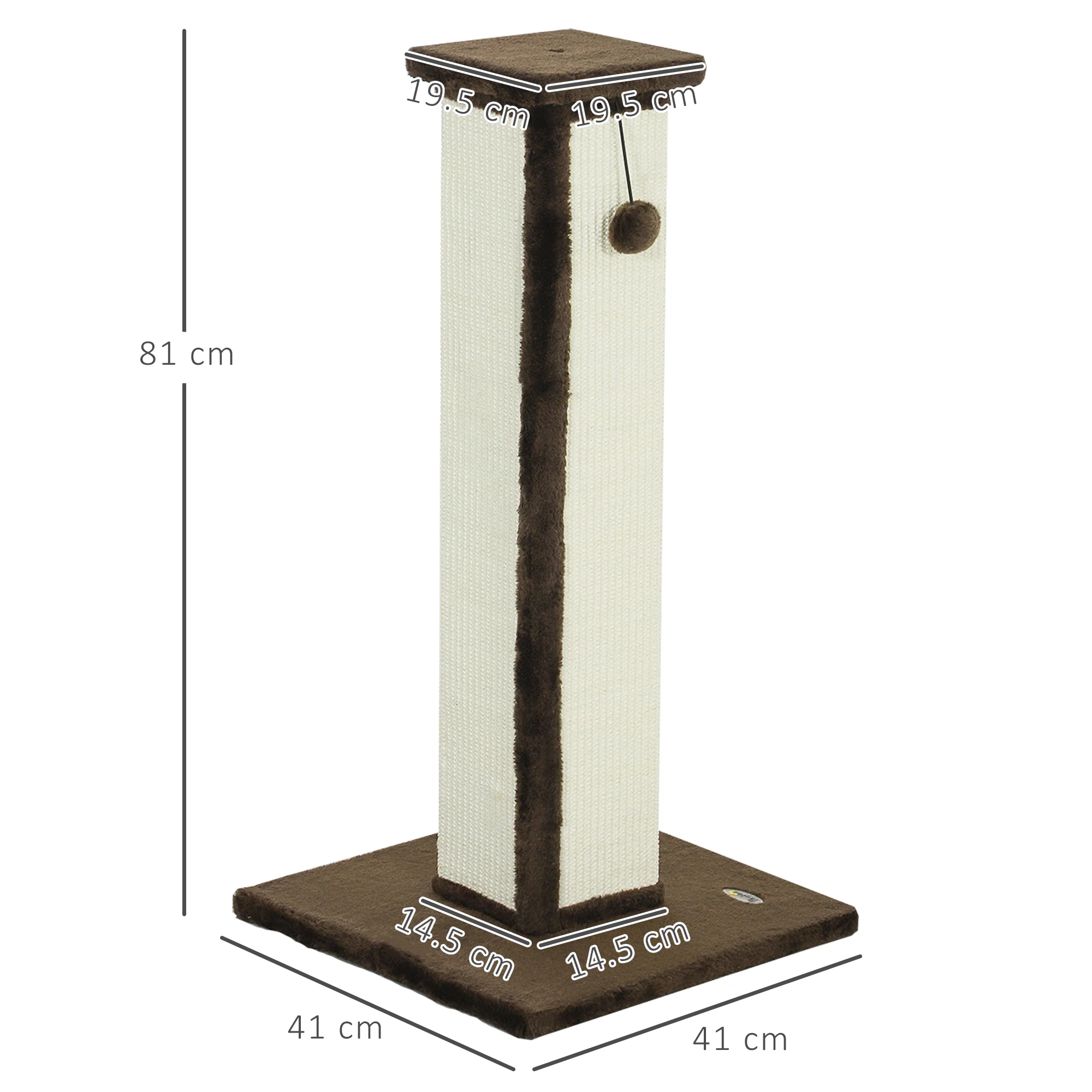 PawHut 81cm Cat Scratching Post w/ Sisal Rope, Hanging Ball Soft Plush - Image 5