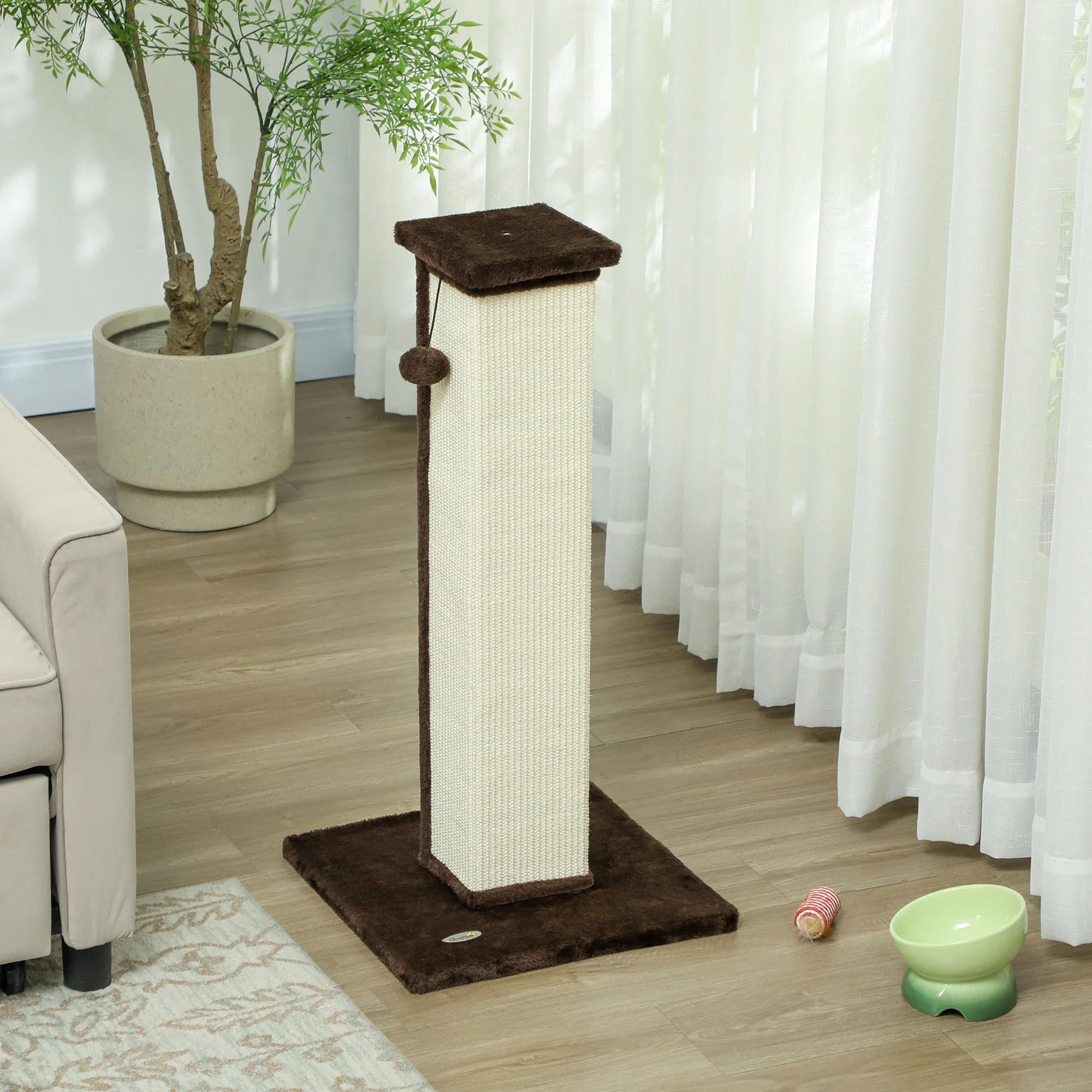 PawHut 81cm Cat Scratching Post w/ Sisal Rope, Hanging Ball Soft Plush - Image 8