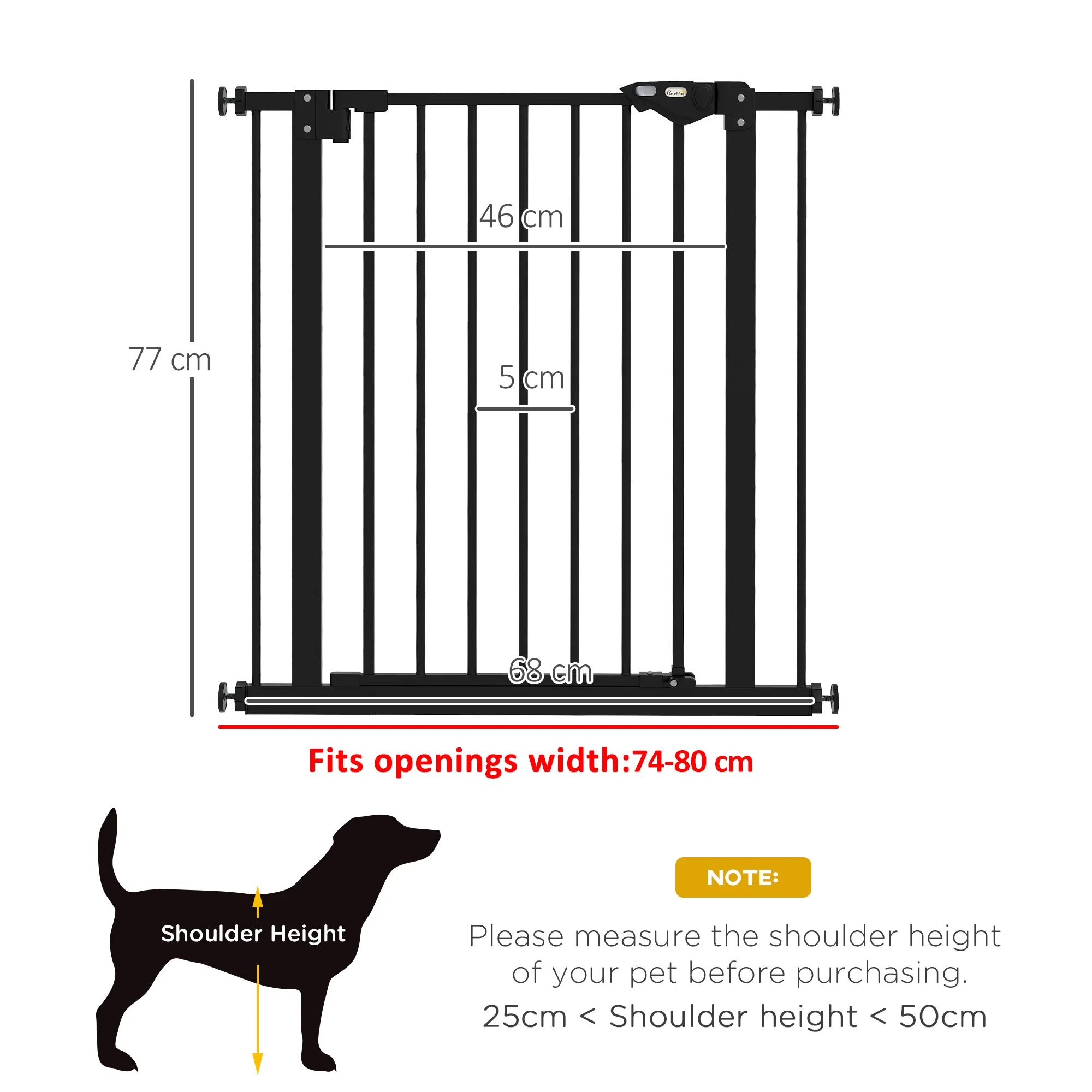PawHut Adjustable Safety Gate w/ 1 Extensions and Four Adjustable Screws, Black - Image 5