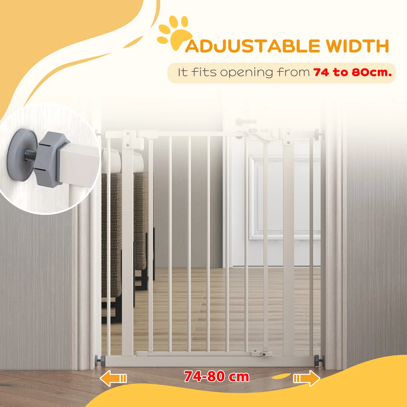 PawHut Adjustable Safety Gate w/ 1 Extensions and Four Adjustable Screws, White - Image 7