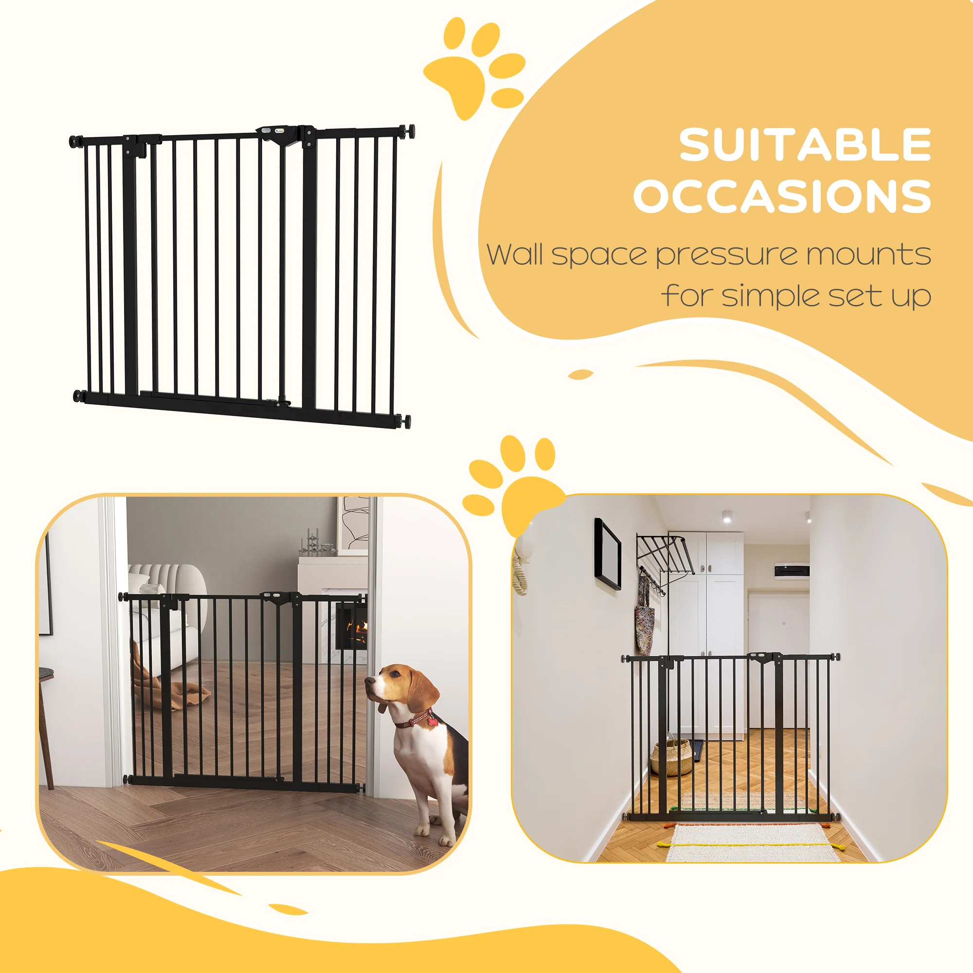 PawHut Adjustable Safety Gate w/ 2 Extensions and Four Adjustable Screws, Black - Image 6