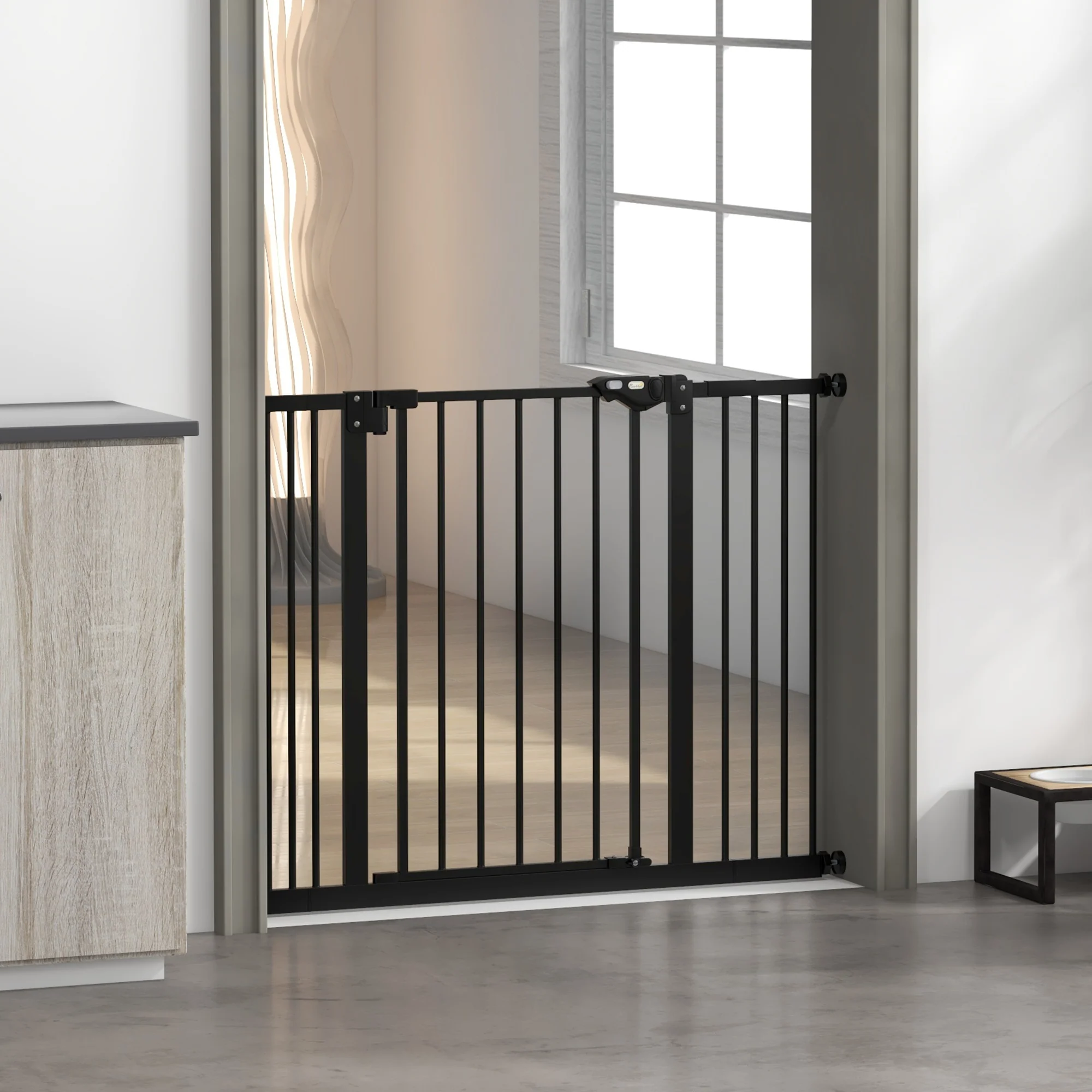 PawHut Adjustable Safety Gate w/ 2 Extensions and Four Adjustable Screws, Black - Image 9