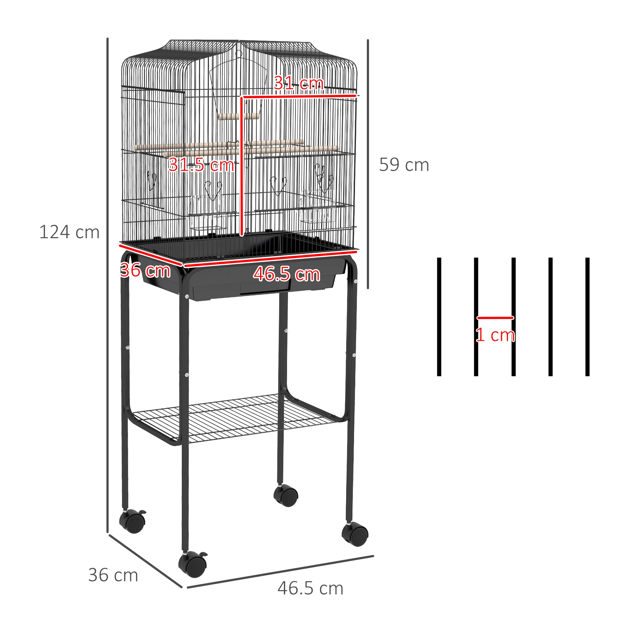 PawHut Bird Cage for Budgie Finch Canary Parakeet W/ Stand Tray Black - Image 5