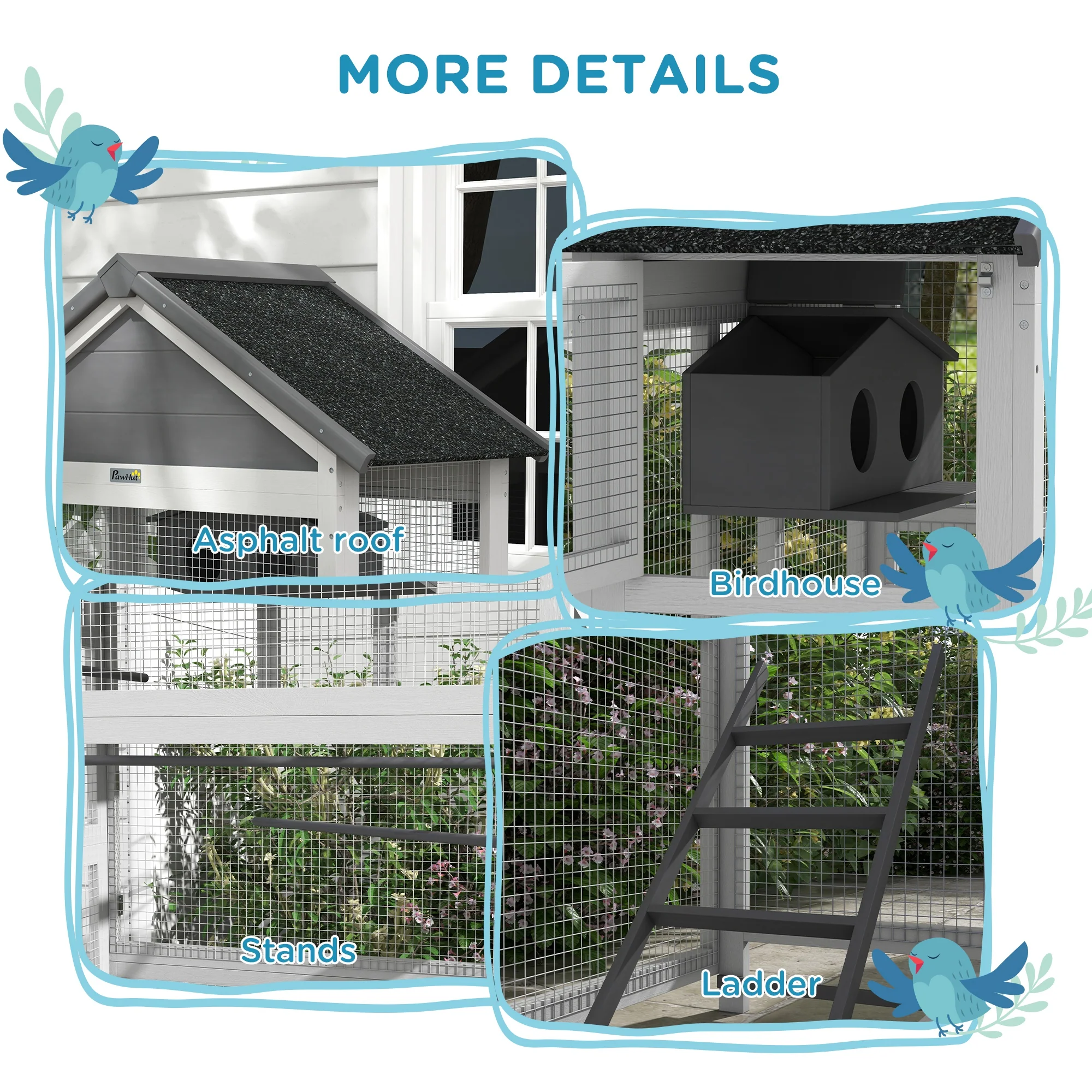 PawHut Bird Cage w/ Stands for Finches, Parakeets, Small Birds - Grey - Image 7