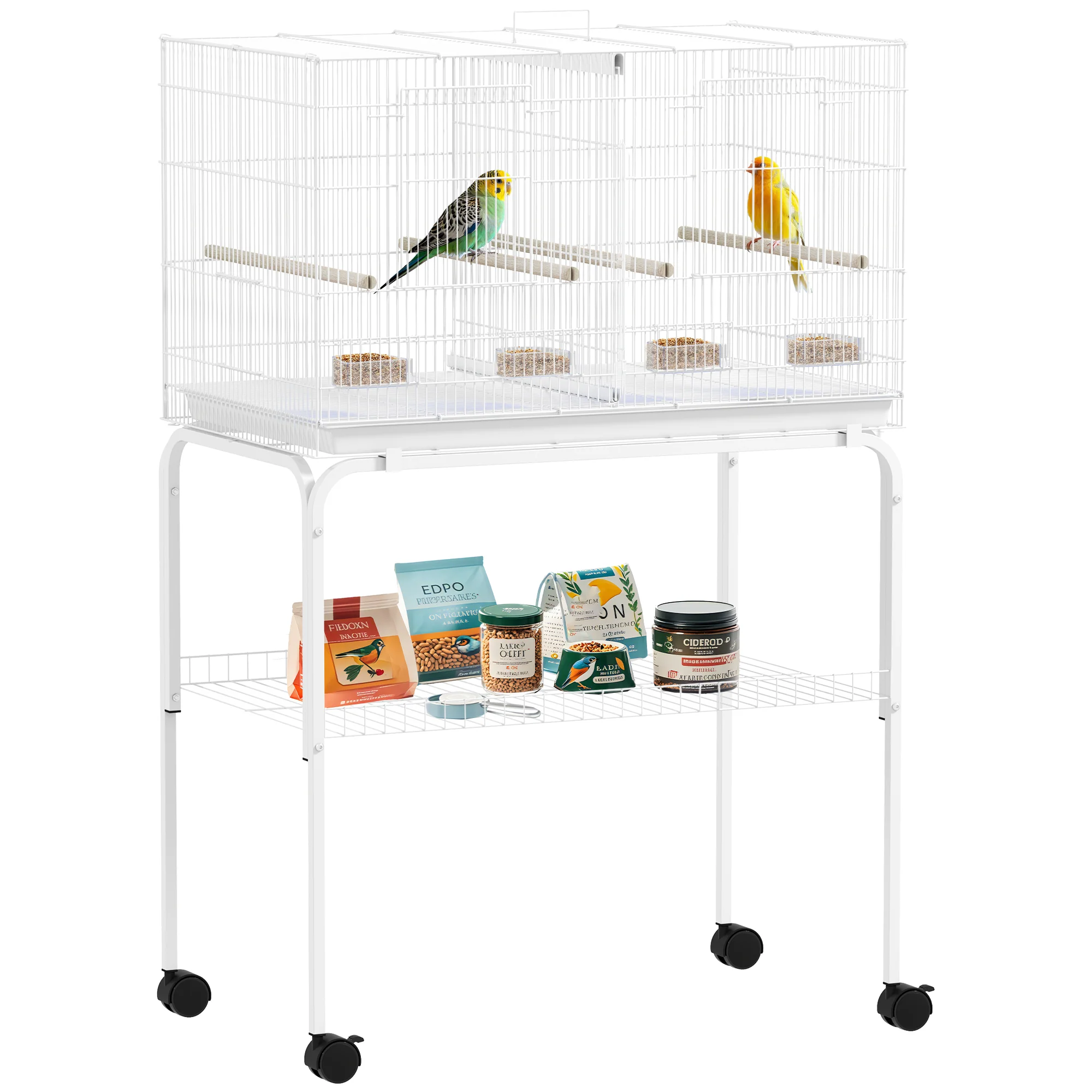 PawHut Bird Cage With Divider, 4 Wooden Perches Slide Out Tray - Image 10