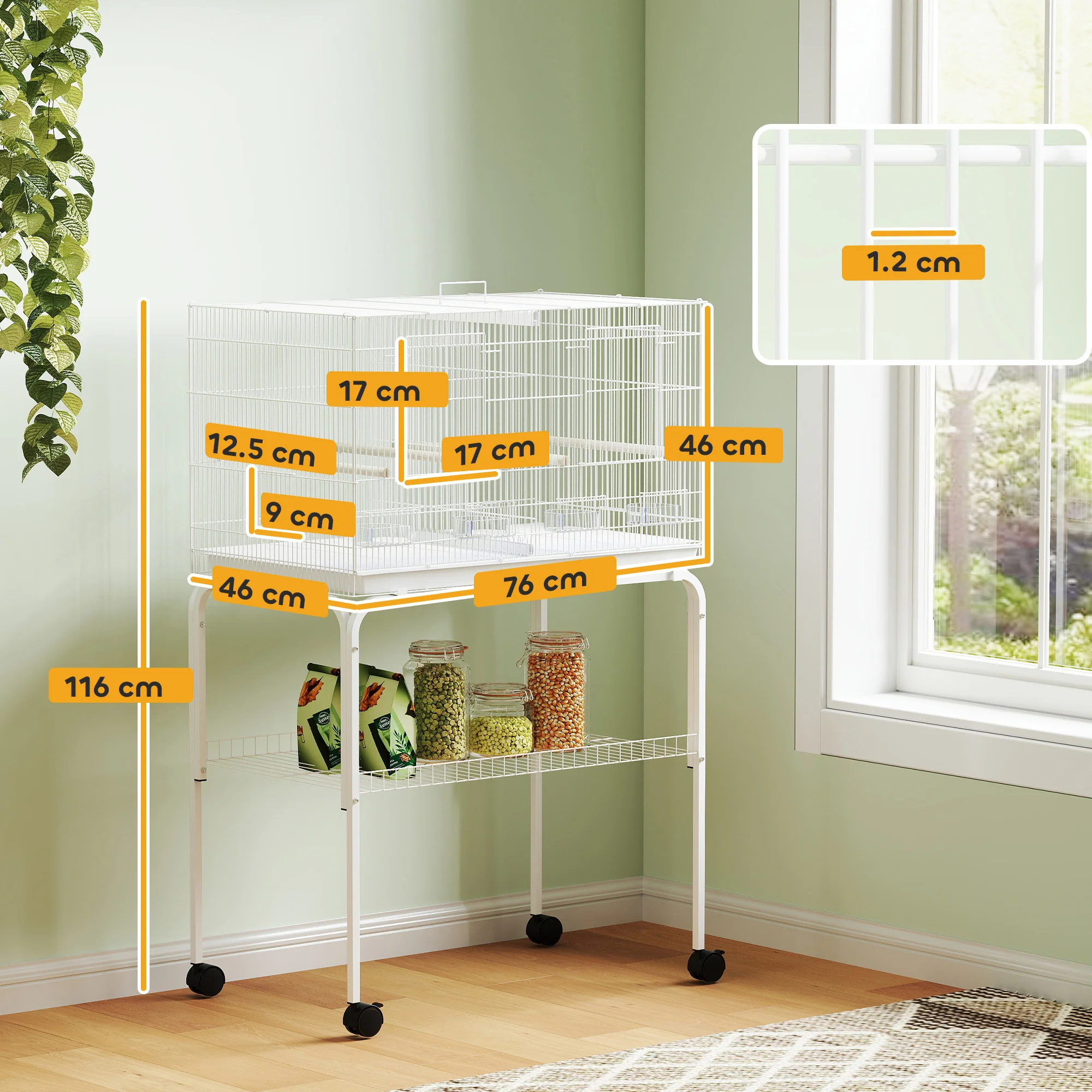 PawHut Bird Cage With Divider, 4 Wooden Perches Slide Out Tray - Image 14