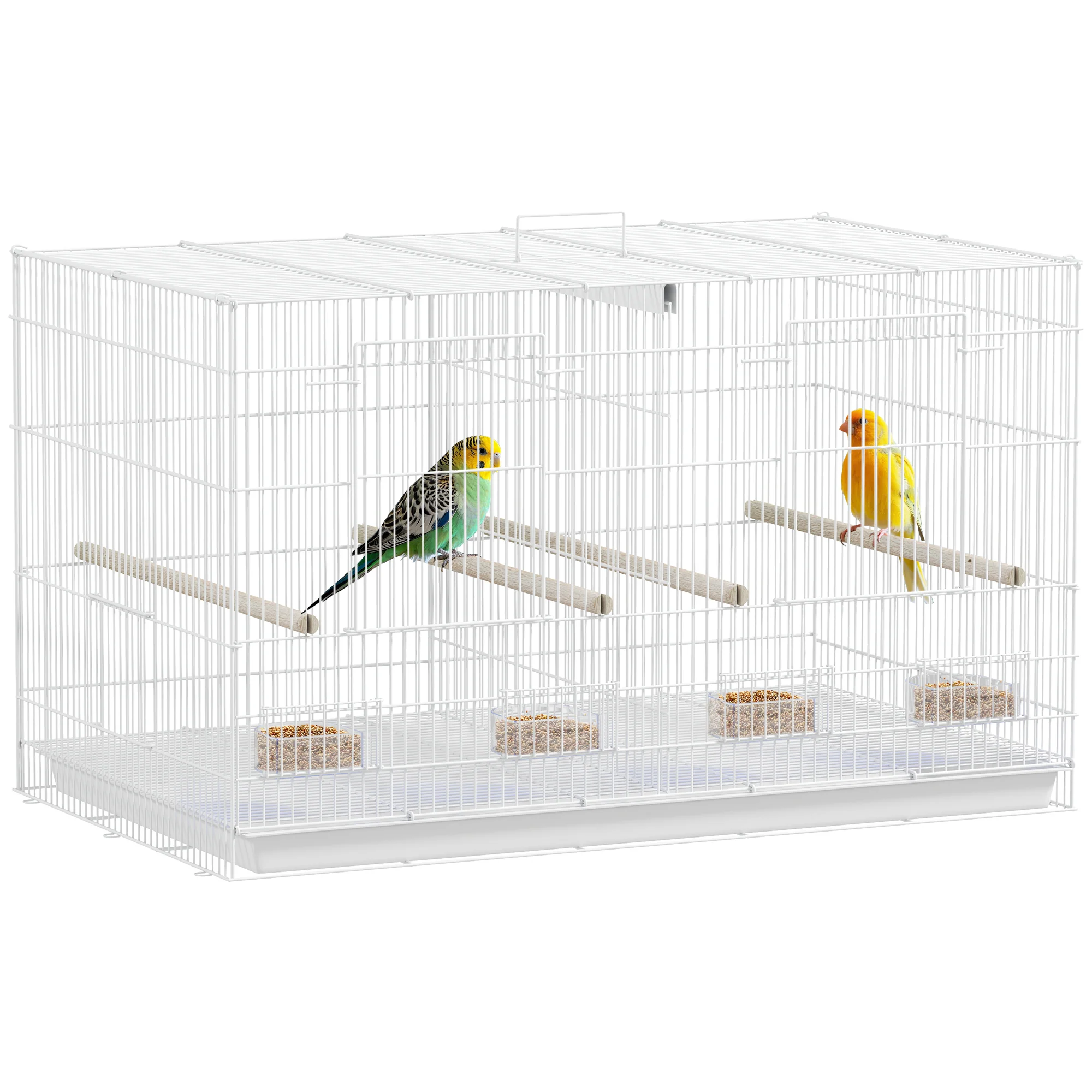 PawHut Bird Cage With Divider, 4 Wooden Perches Slide Out Tray