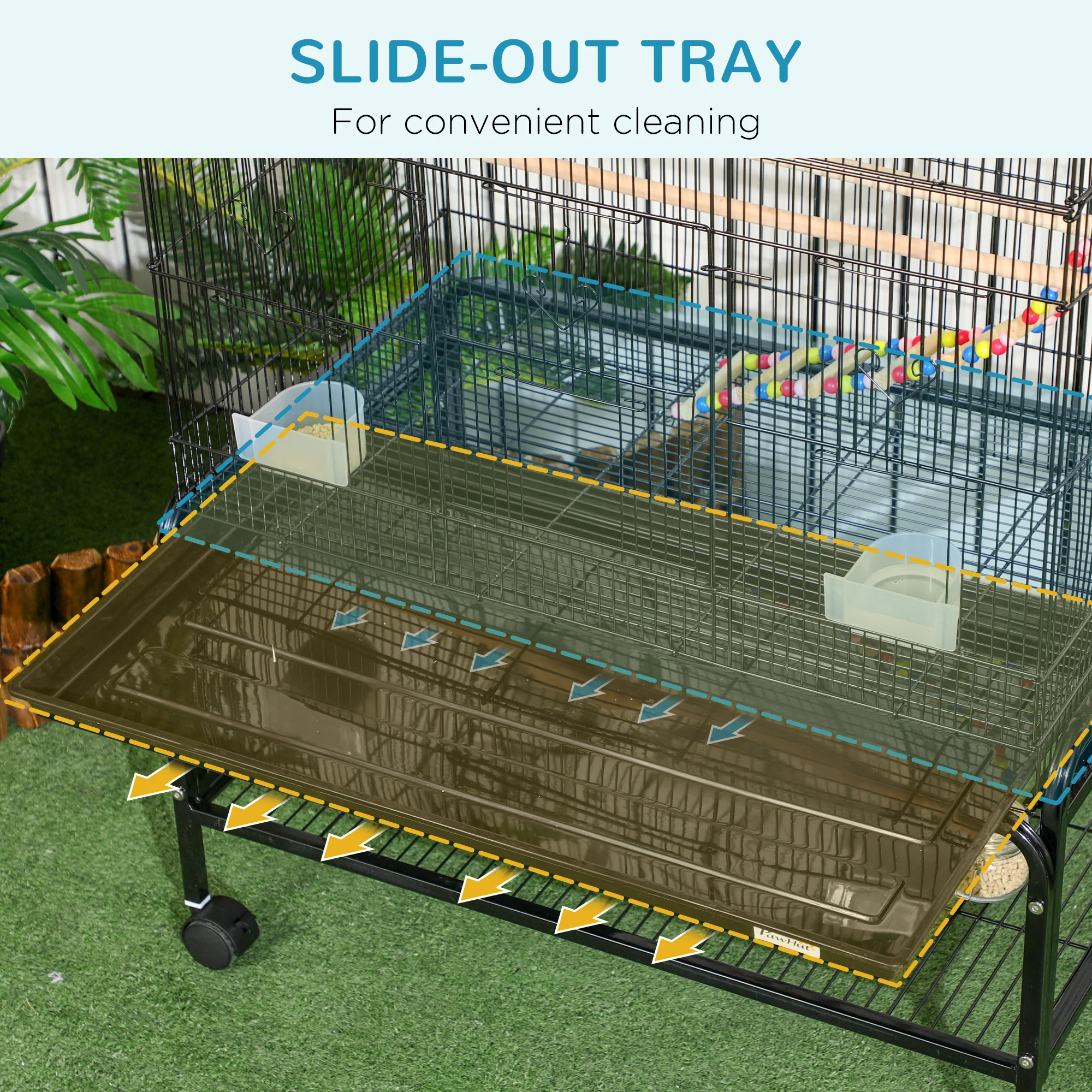 PawHut Bird Cage, with Stand, Wheels, Toys, for Budgies, Finches, Parakeets - Image 5