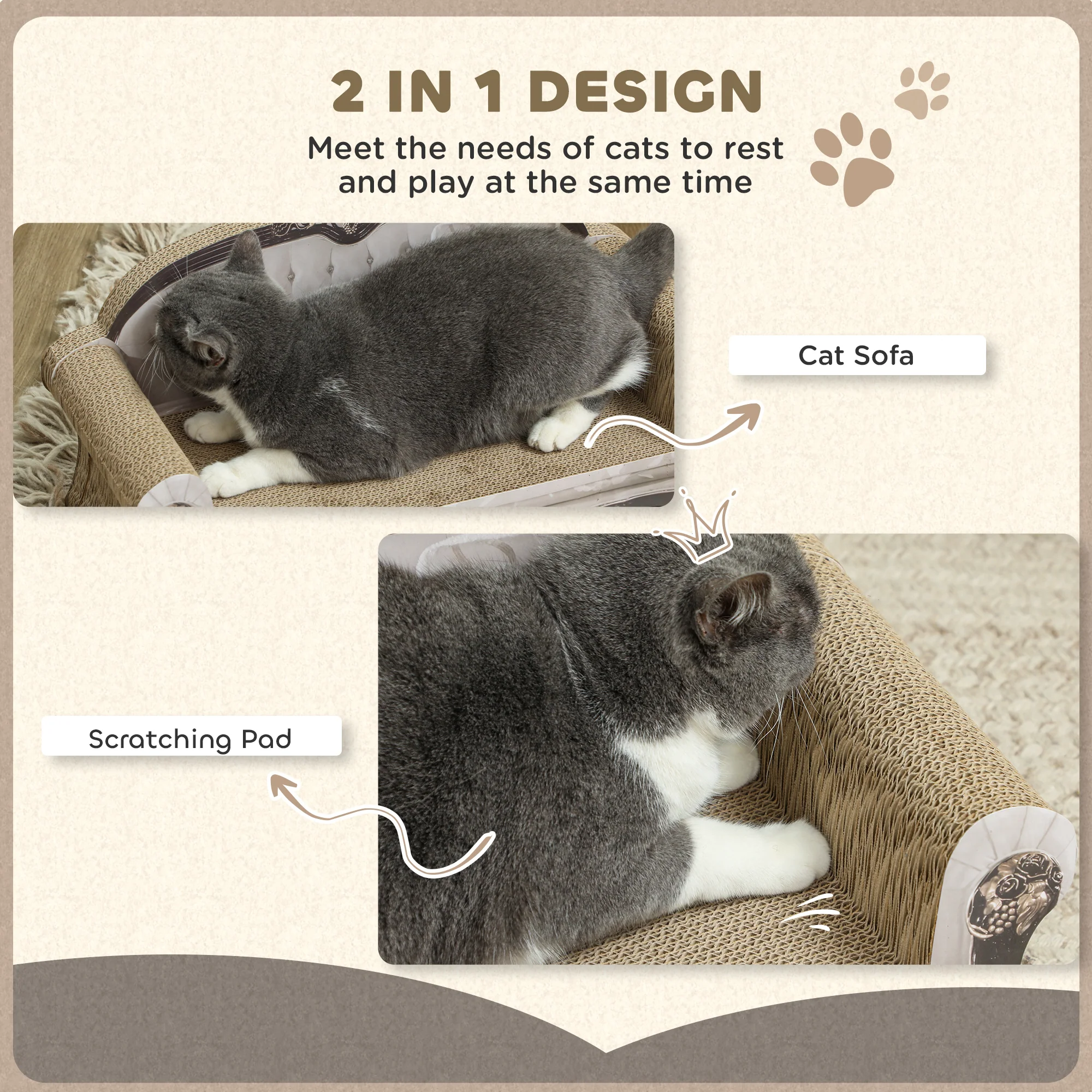 PawHut Cat Scratching Board with Organic Catnip for Indoor Cats, Brown - Image 3