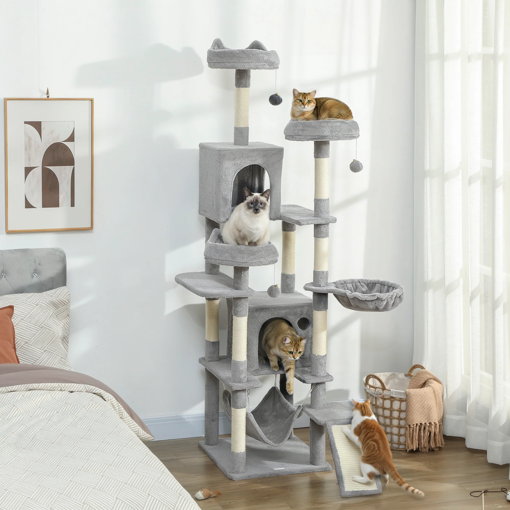 PawHut Cat Tree, 192 Cm Multi-Level Cat Tower For Indoor Kittens - Image 2