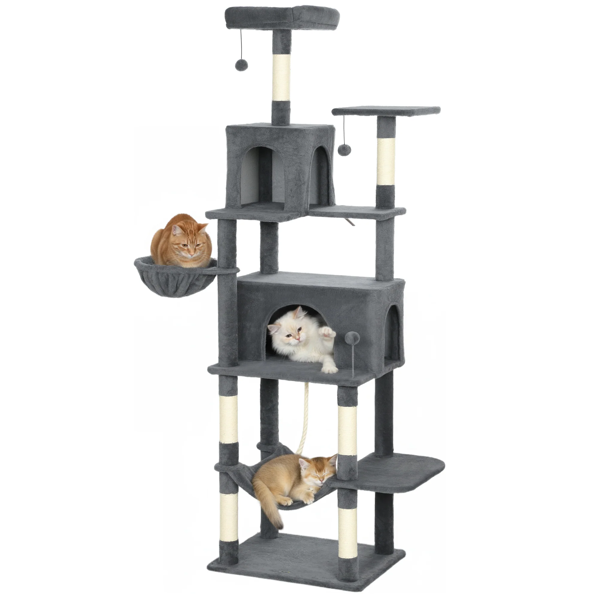 PawHut Cat Tree, 202cm Cat Tower With 2 Condos, 2 Hammocks, 2 Perches