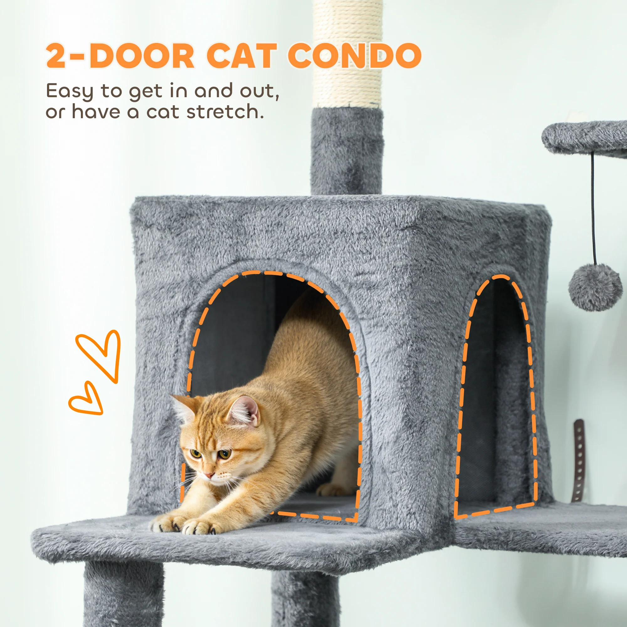 PawHut Cat Tree, 202cm Cat Tower With 2 Condos, 2 Hammocks, 2 Perches - Image 4