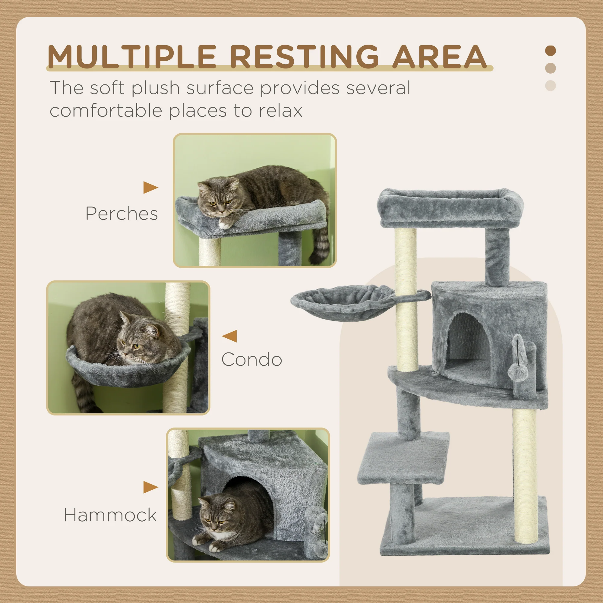 PawHut Cat Tree Tower Climbing Activity Centre with Sisal Scratching Post Grey - Image 4