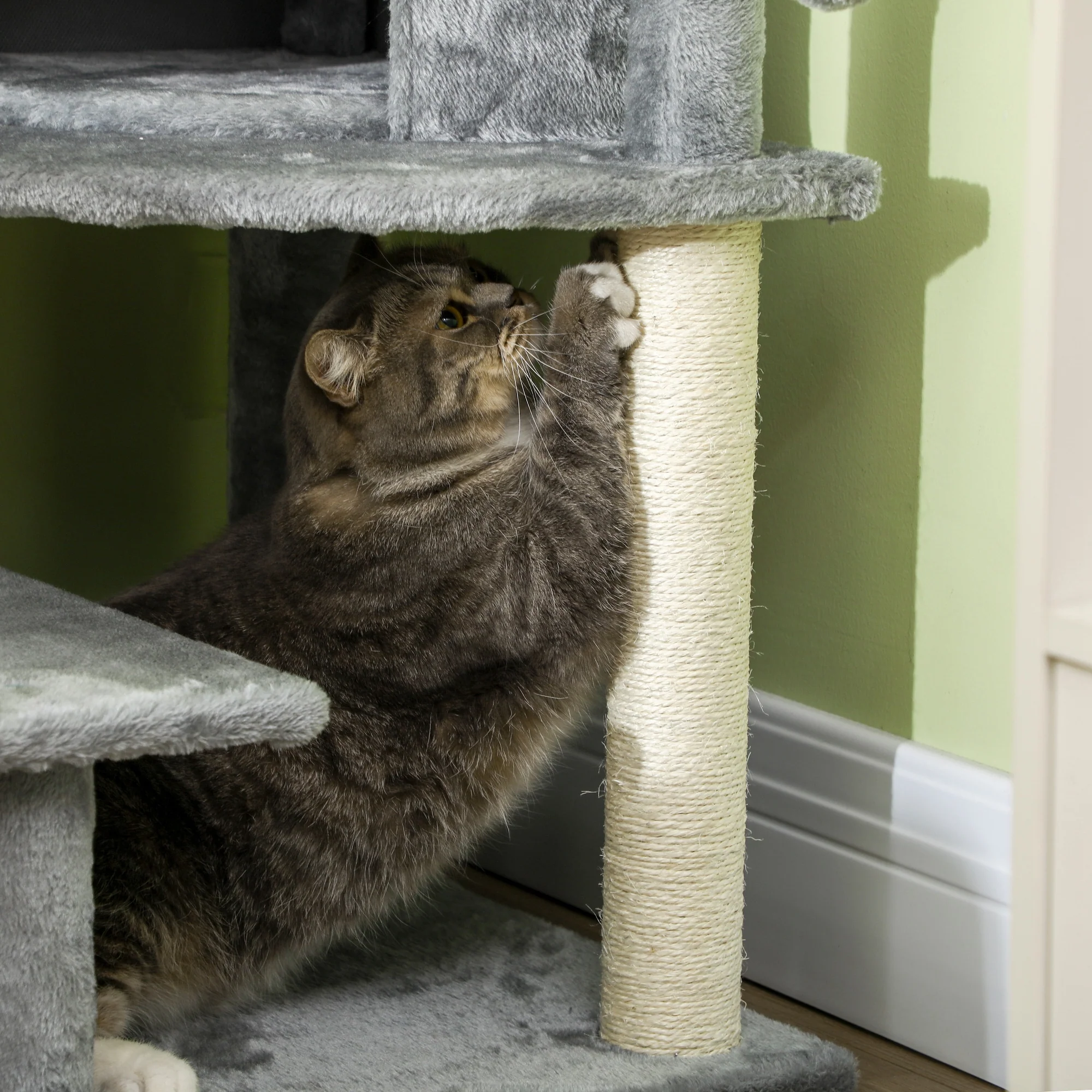 PawHut Cat Tree Tower Climbing Activity Centre with Sisal Scratching Post Grey - Image 8