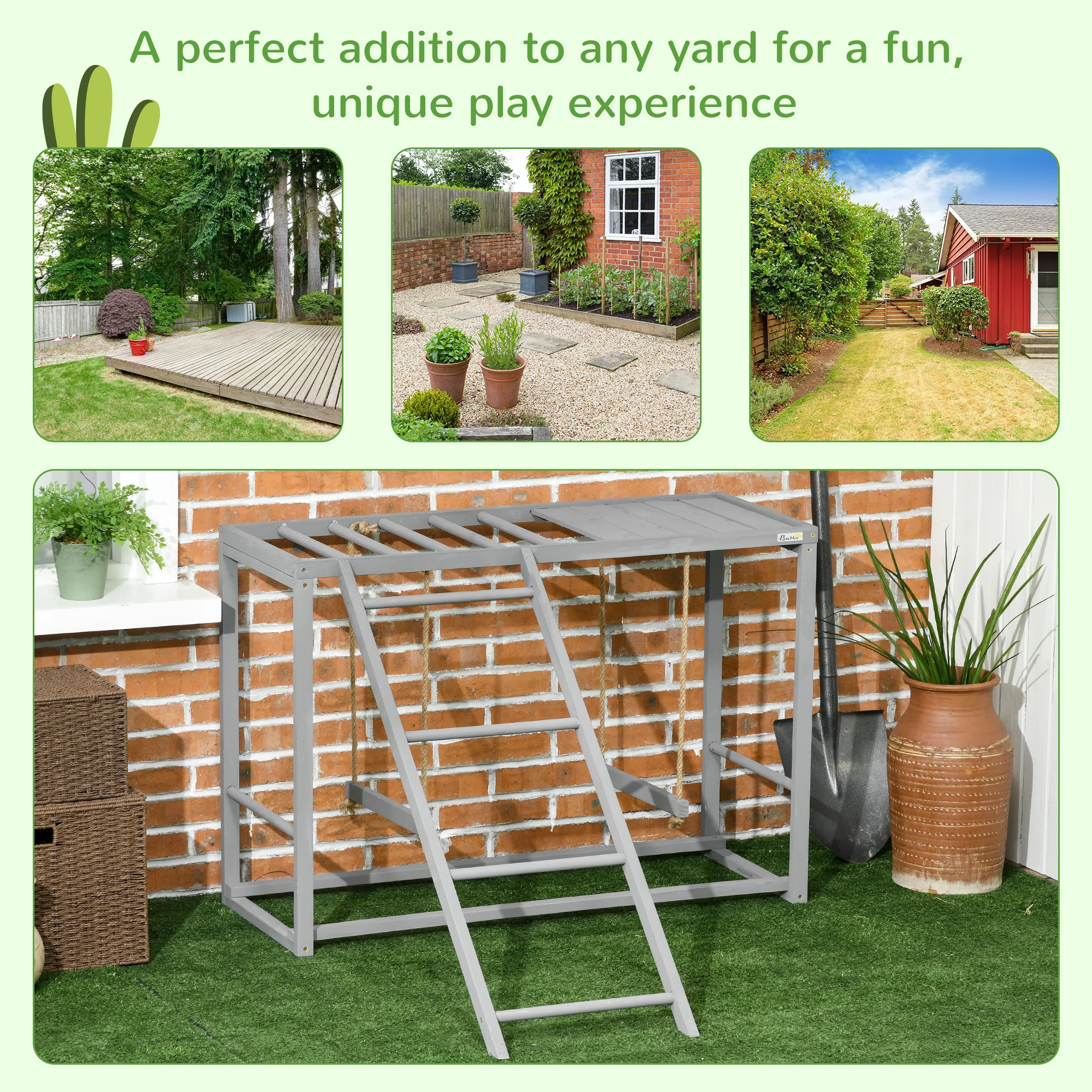 PawHut Chicken Activity Play Chicken Coop With Swing Set For 3-4 Birds, Grey - Image 4
