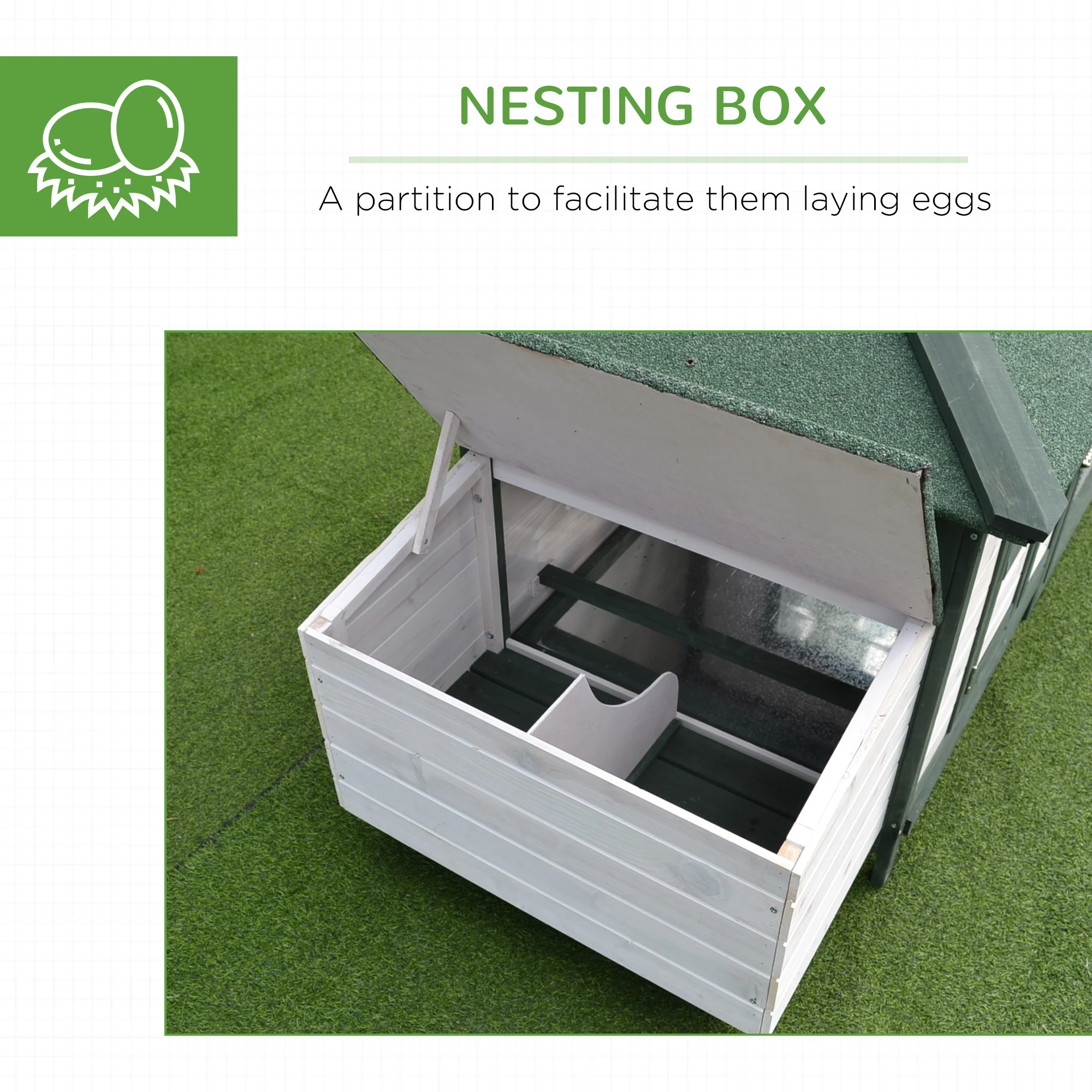 PawHut Chicken Coop Hen Poultry House w/ Nesting Box Outdoor Run Patio Wooden - Image 6
