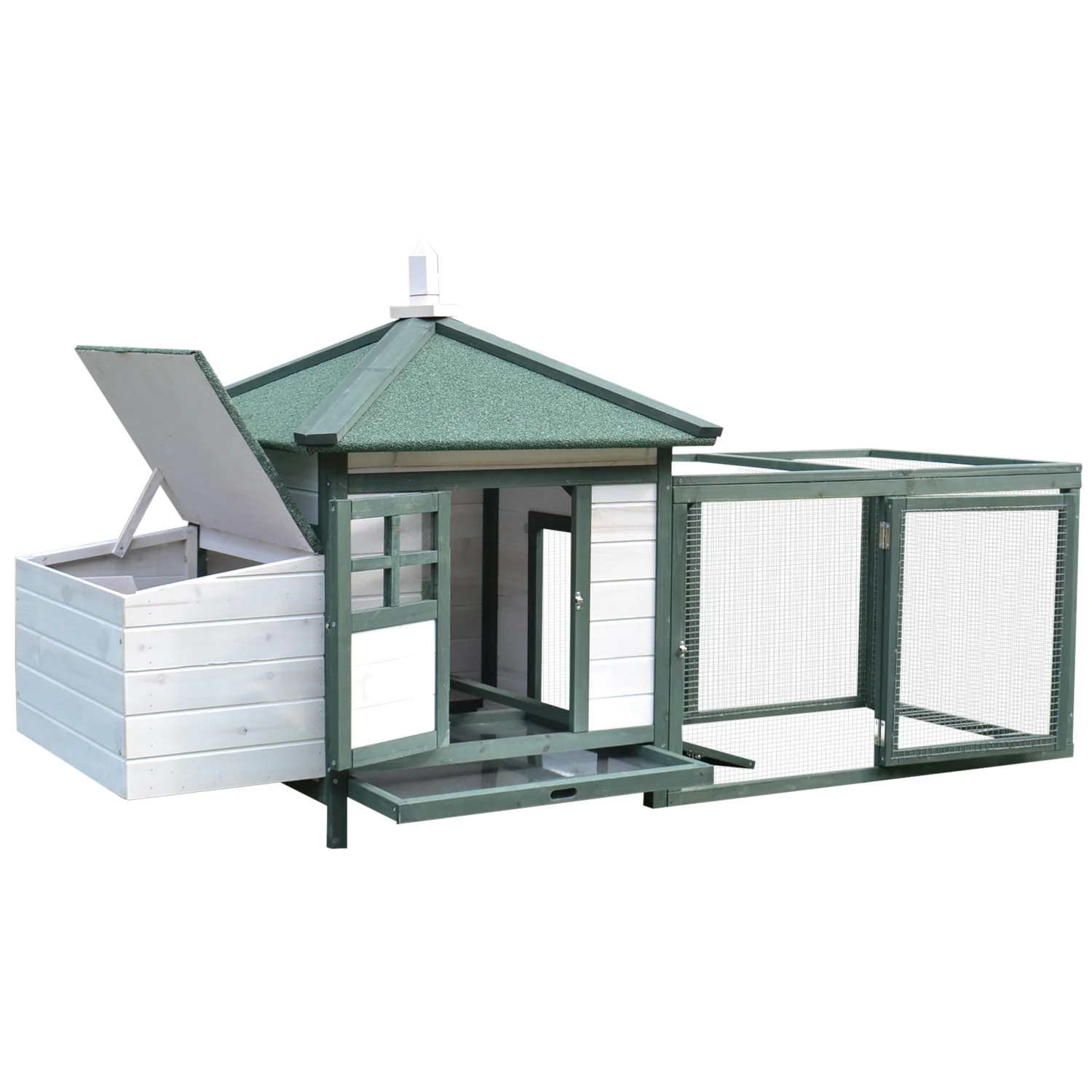 PawHut Chicken Coop Hen Poultry House w/ Nesting Box Outdoor Run Patio Wooden - Image 8