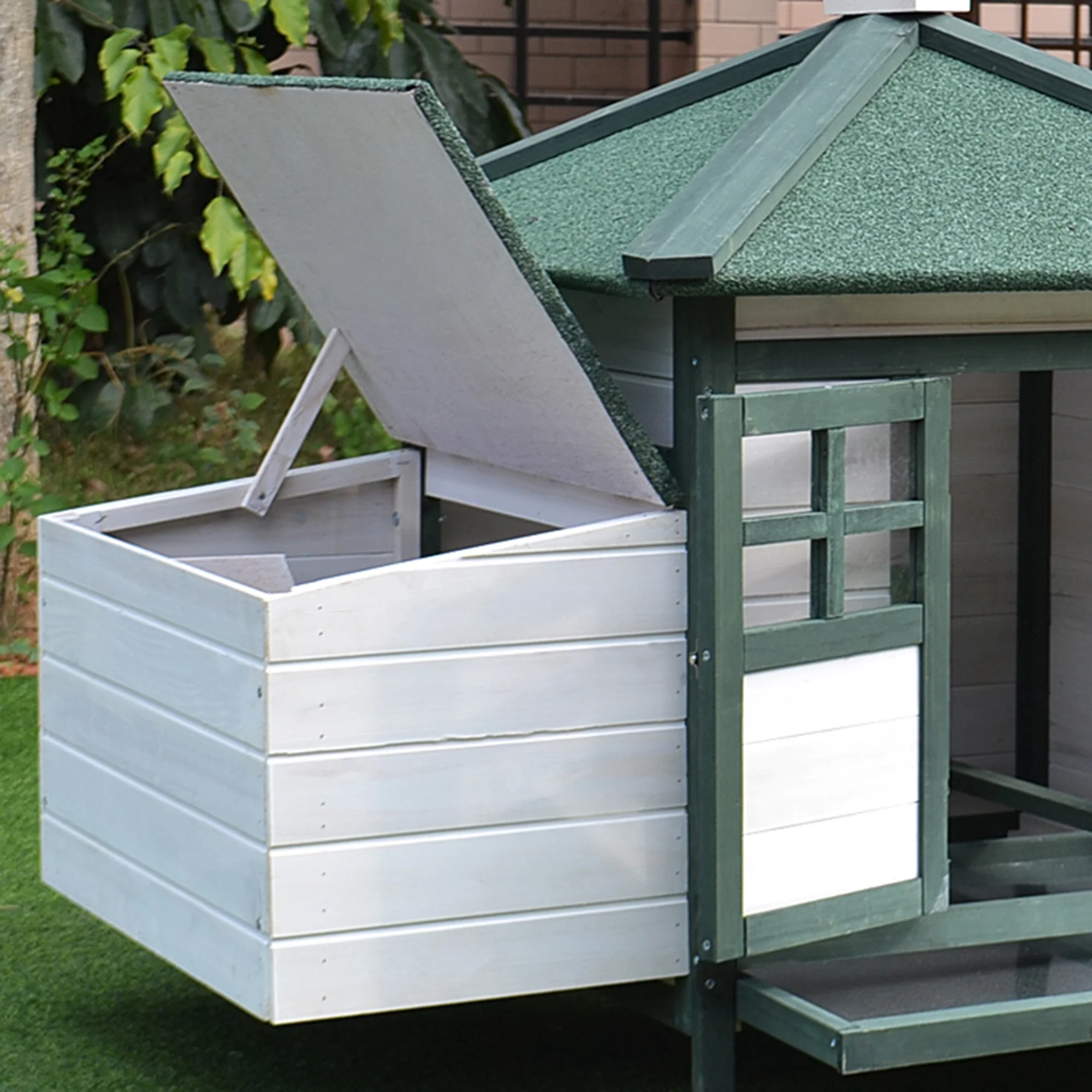 PawHut Chicken Coop Hen Poultry House w/ Nesting Box Outdoor Run Patio Wooden - Image 9