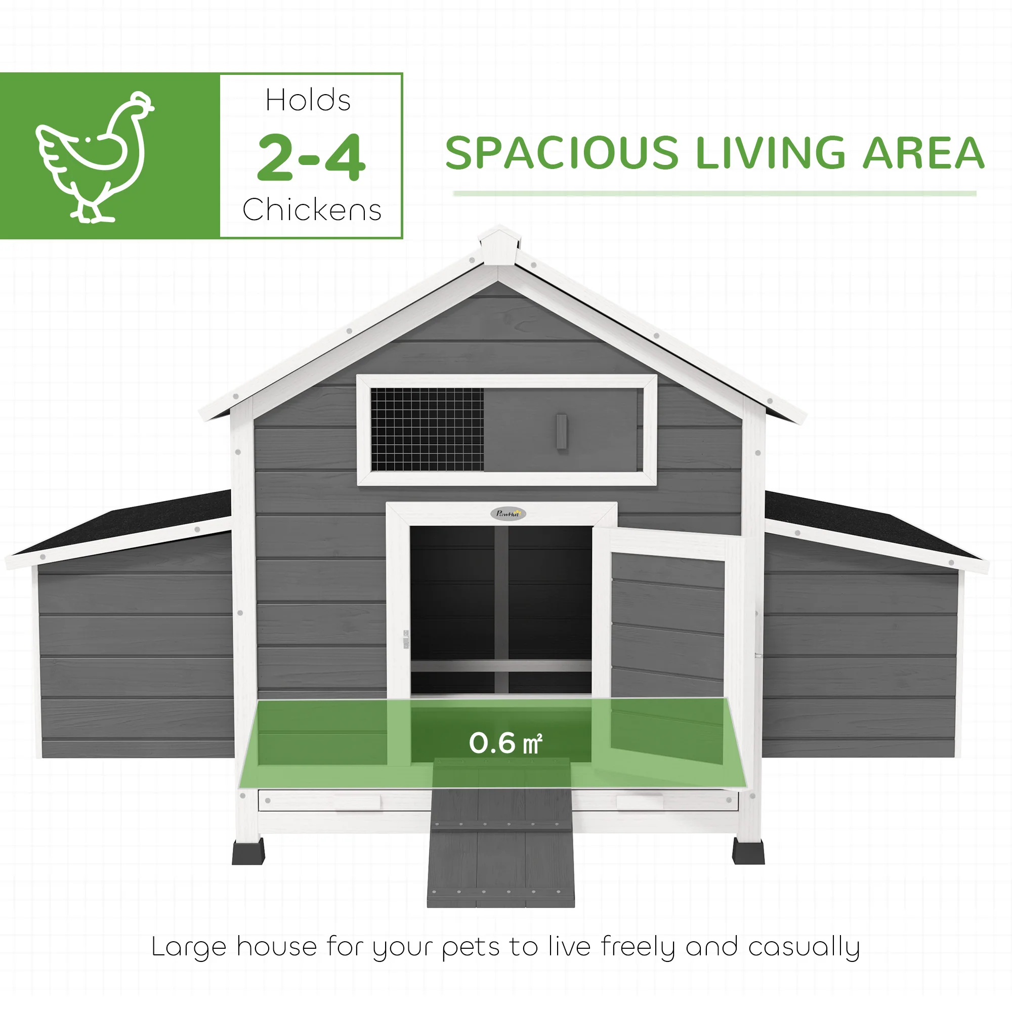 PawHut Chicken Coop With Nesting Box, Openable Top, Pull-Out Tray, Grey - Image 3
