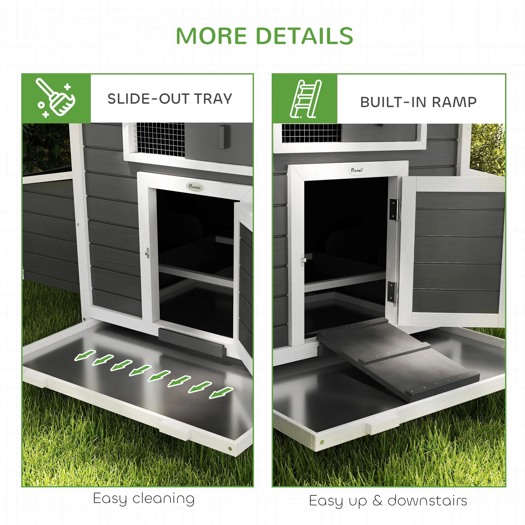 PawHut Chicken Coop With Nesting Box, Openable Top, Pull-Out Tray, Grey - Image 7