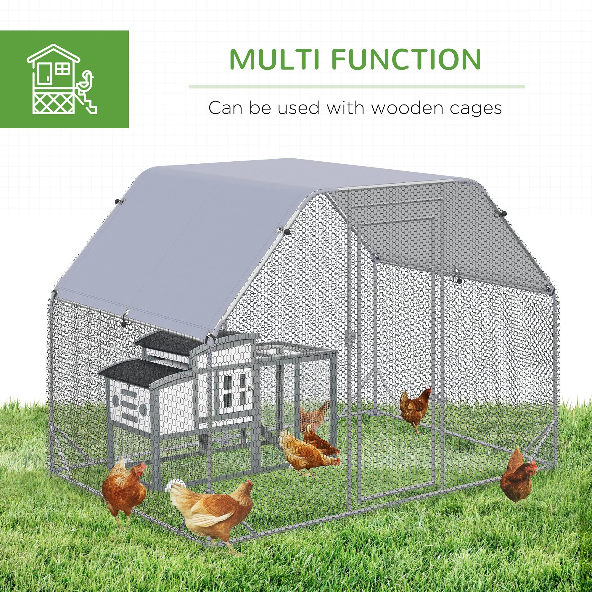 PawHut Chicken Run W/ Roof, Walk In Chicken Coop For 4-6 Chickens, Hen House - Image 6