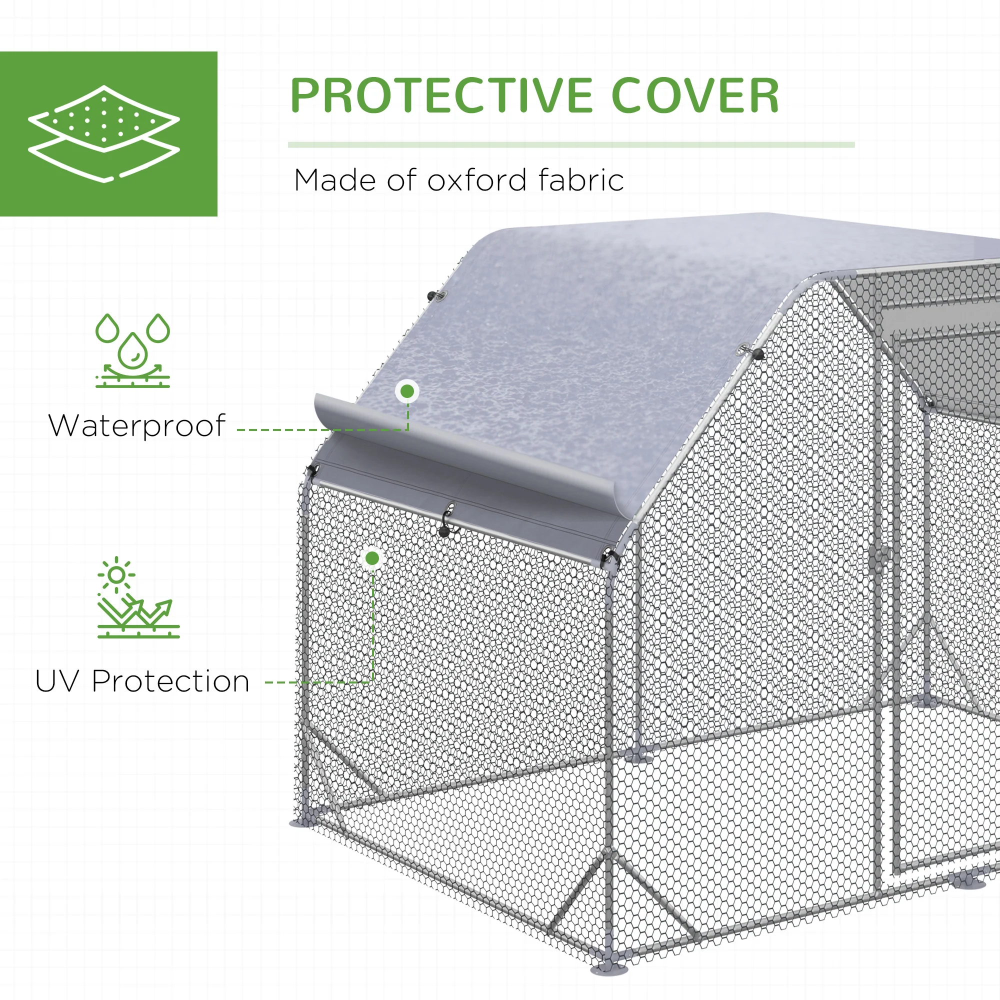 PawHut Chicken Run W/ Roof, Walk In Chicken Coop For 4-6 Chickens, Hen House - Image 7