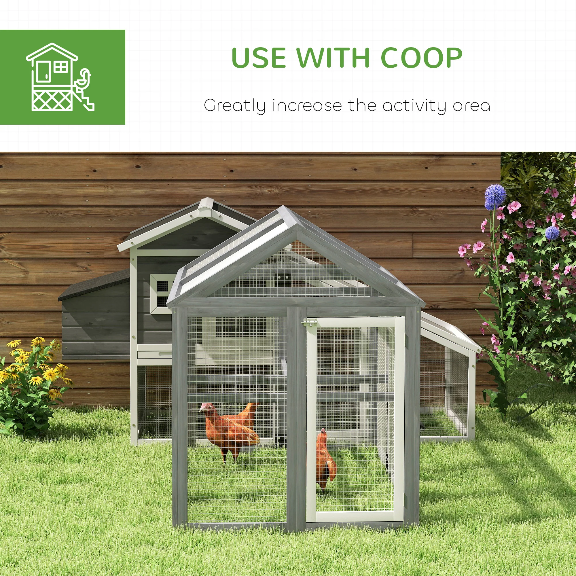 PawHut Chicken Run, Wooden Chicken Coop w/ Combinable Design - Image 6