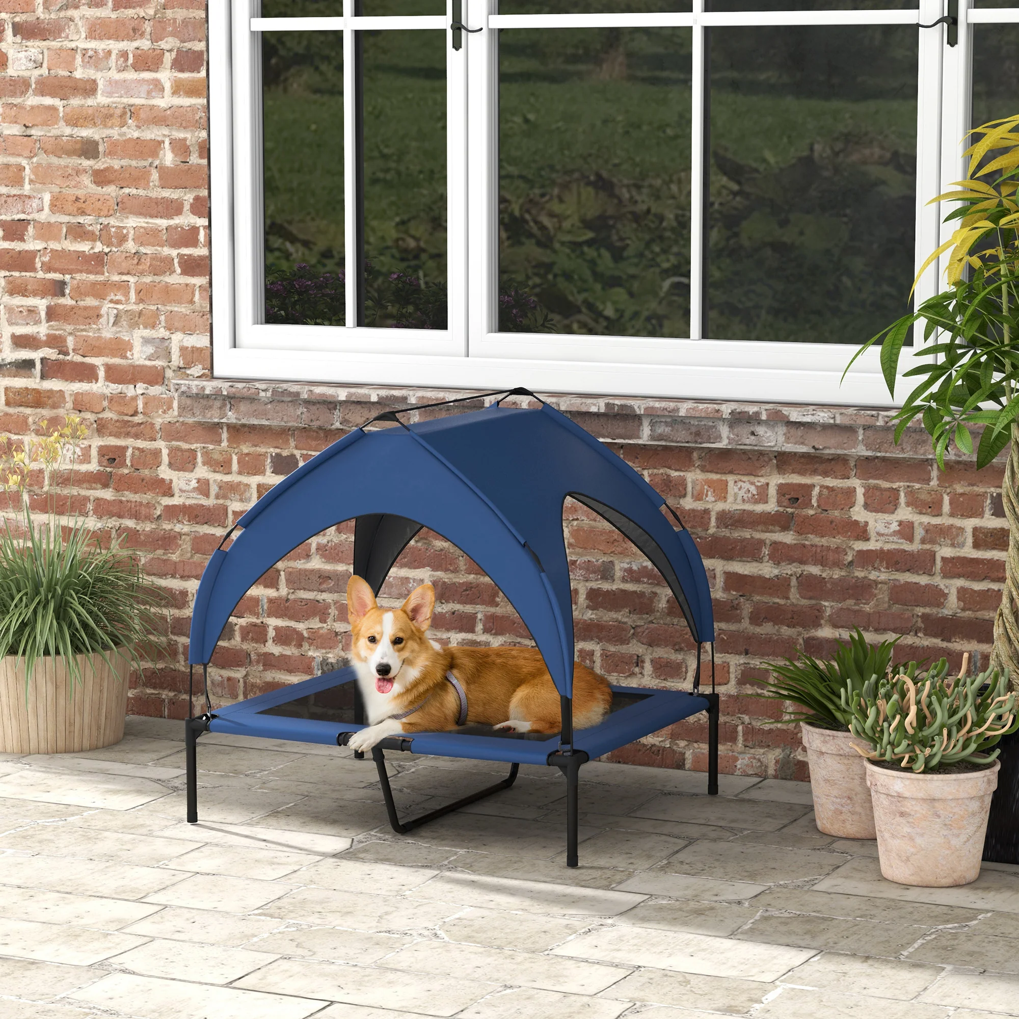 PawHut Cooling Raised Dog Bed w/ Breathable Mesh, Dark Blue - Image 11
