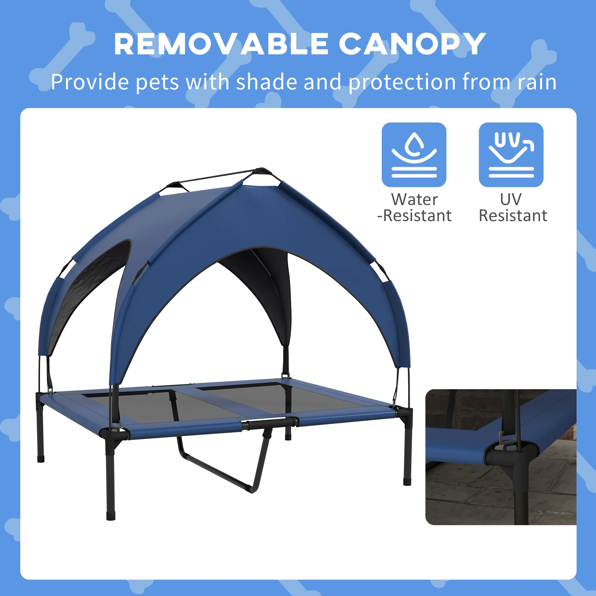 PawHut Cooling Raised Dog Bed w/ Breathable Mesh, Dark Blue - Image 13