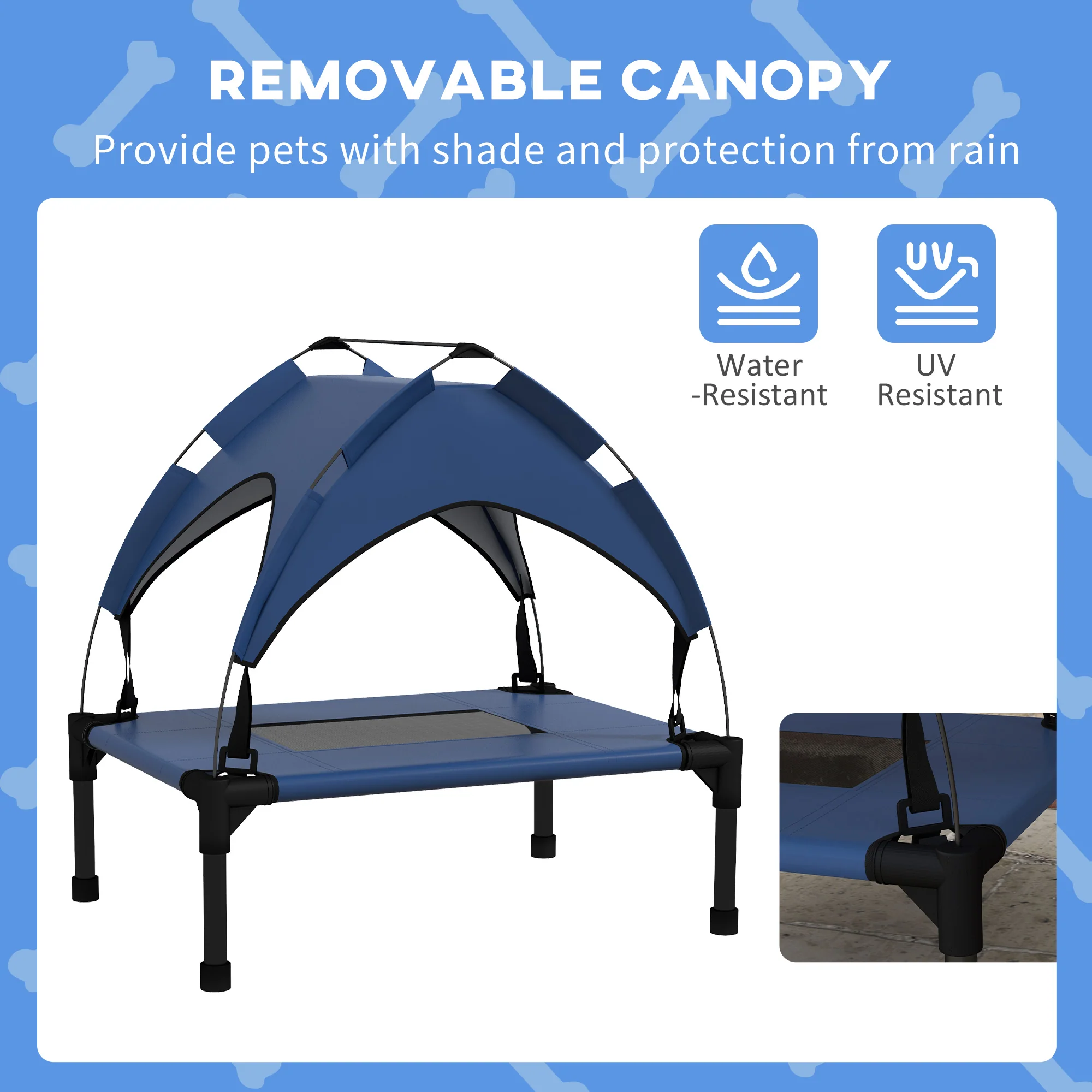 PawHut Cooling Raised Dog Bed w/ Breathable Mesh, Dark Blue - Image 4