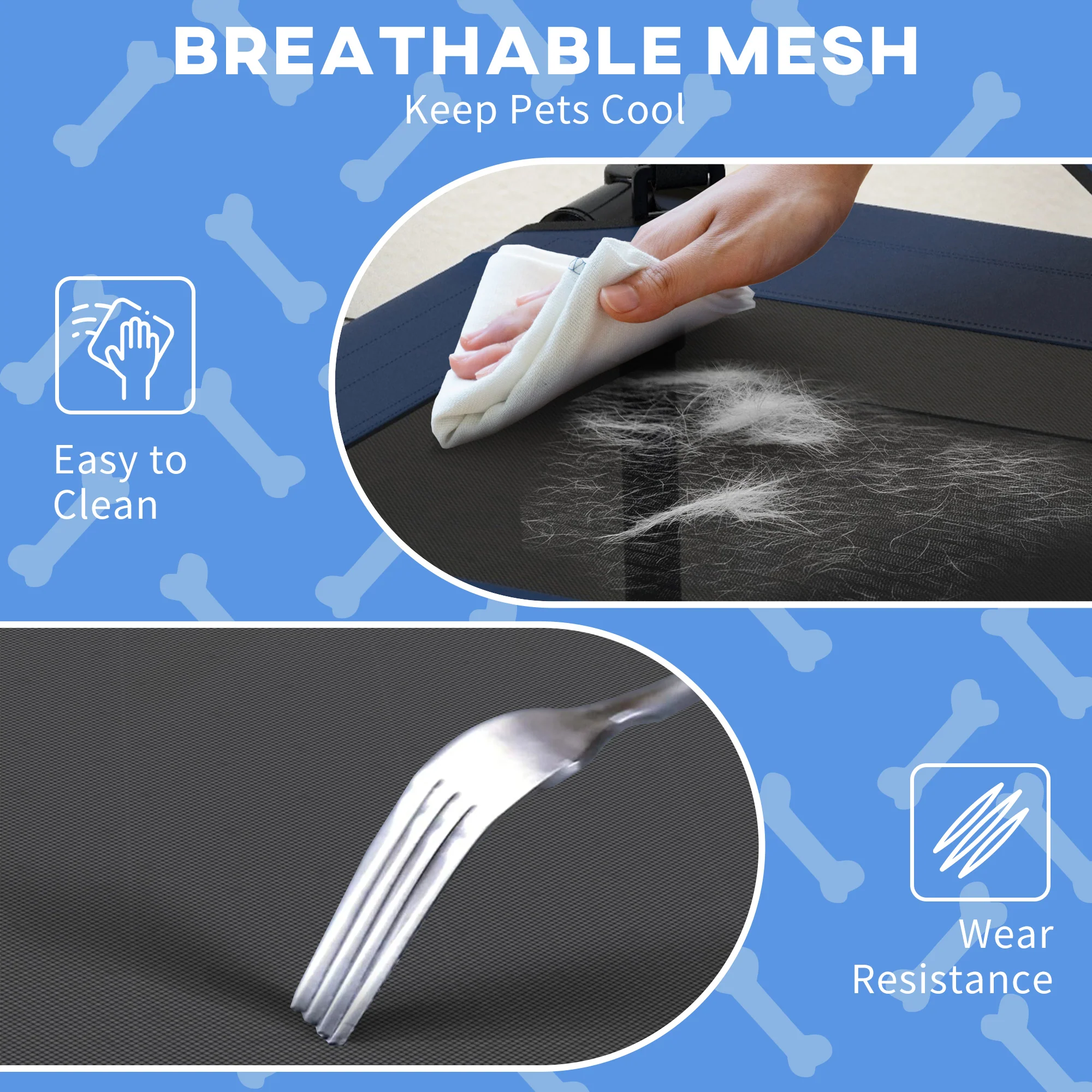 PawHut Cooling Raised Dog Bed w/ Breathable Mesh, Dark Blue - Image 6